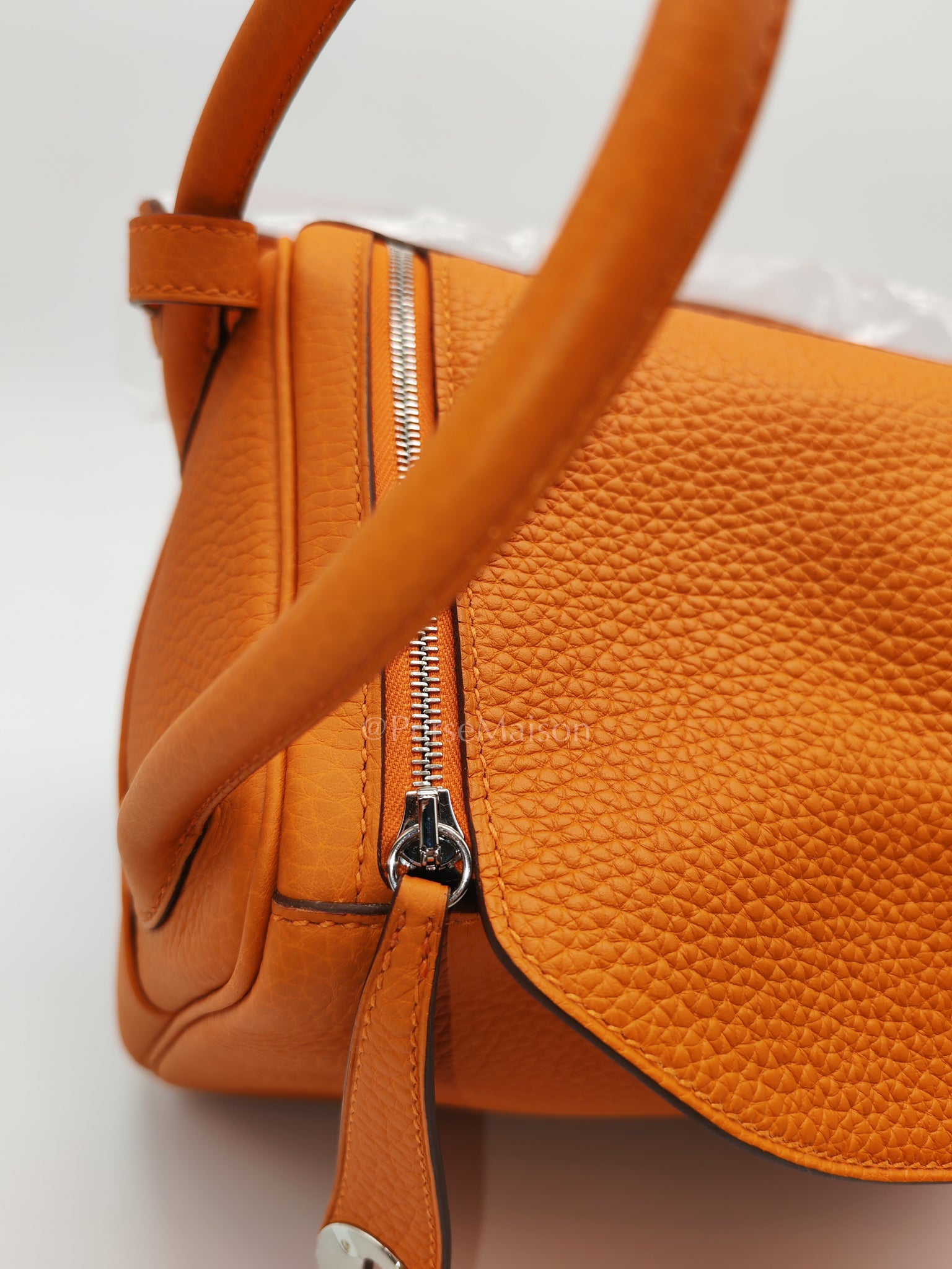 Lindy 26 in Orange Clemence Leather and Palladium Hardware Stamp B (2023) | Purse Maison Luxury Bags Shop