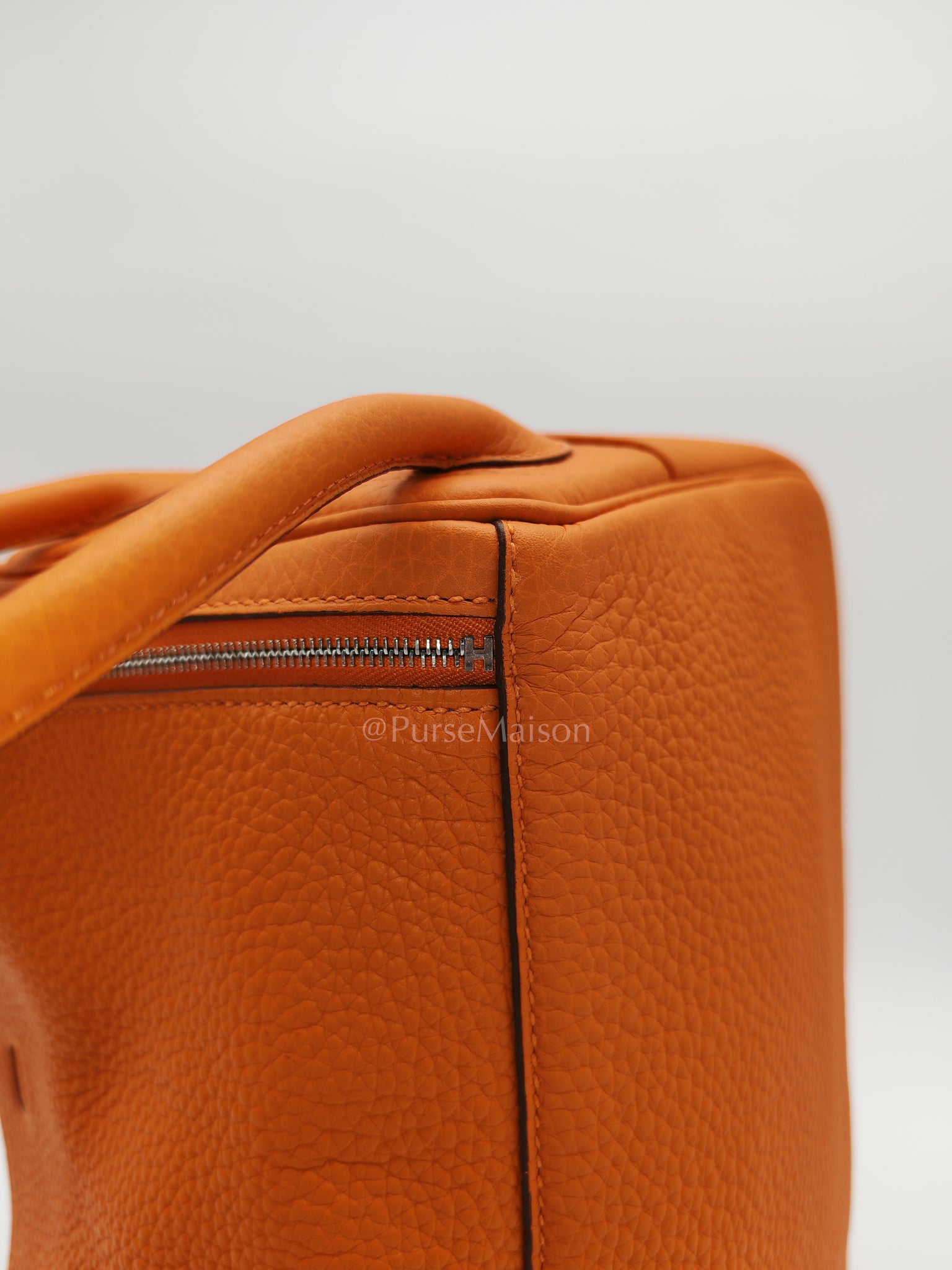 Lindy 26 in Orange Clemence Leather and Palladium Hardware Stamp B (2023) | Purse Maison Luxury Bags Shop