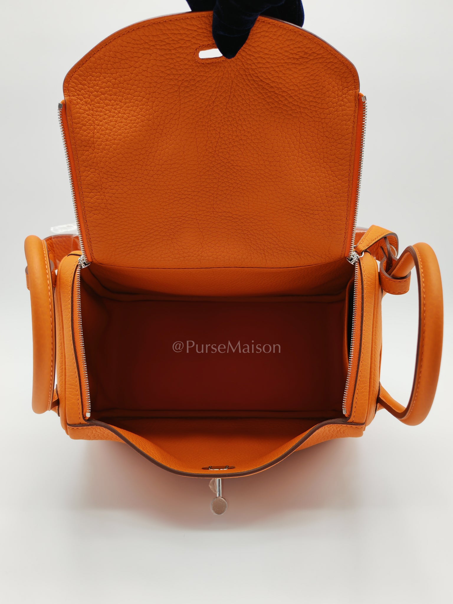 Lindy 26 in Orange Clemence Leather and Palladium Hardware Stamp B (2023) | Purse Maison Luxury Bags Shop