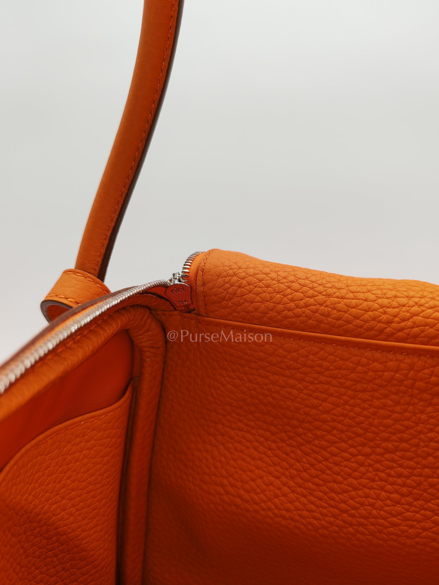 Lindy 26 in Orange Clemence Leather and Palladium Hardware Stamp B (2023) | Purse Maison Luxury Bags Shop