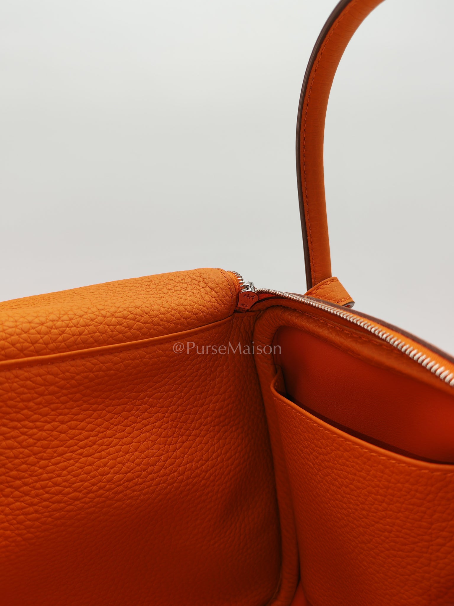 Lindy 26 in Orange Clemence Leather and Palladium Hardware Stamp B (2023) | Purse Maison Luxury Bags Shop