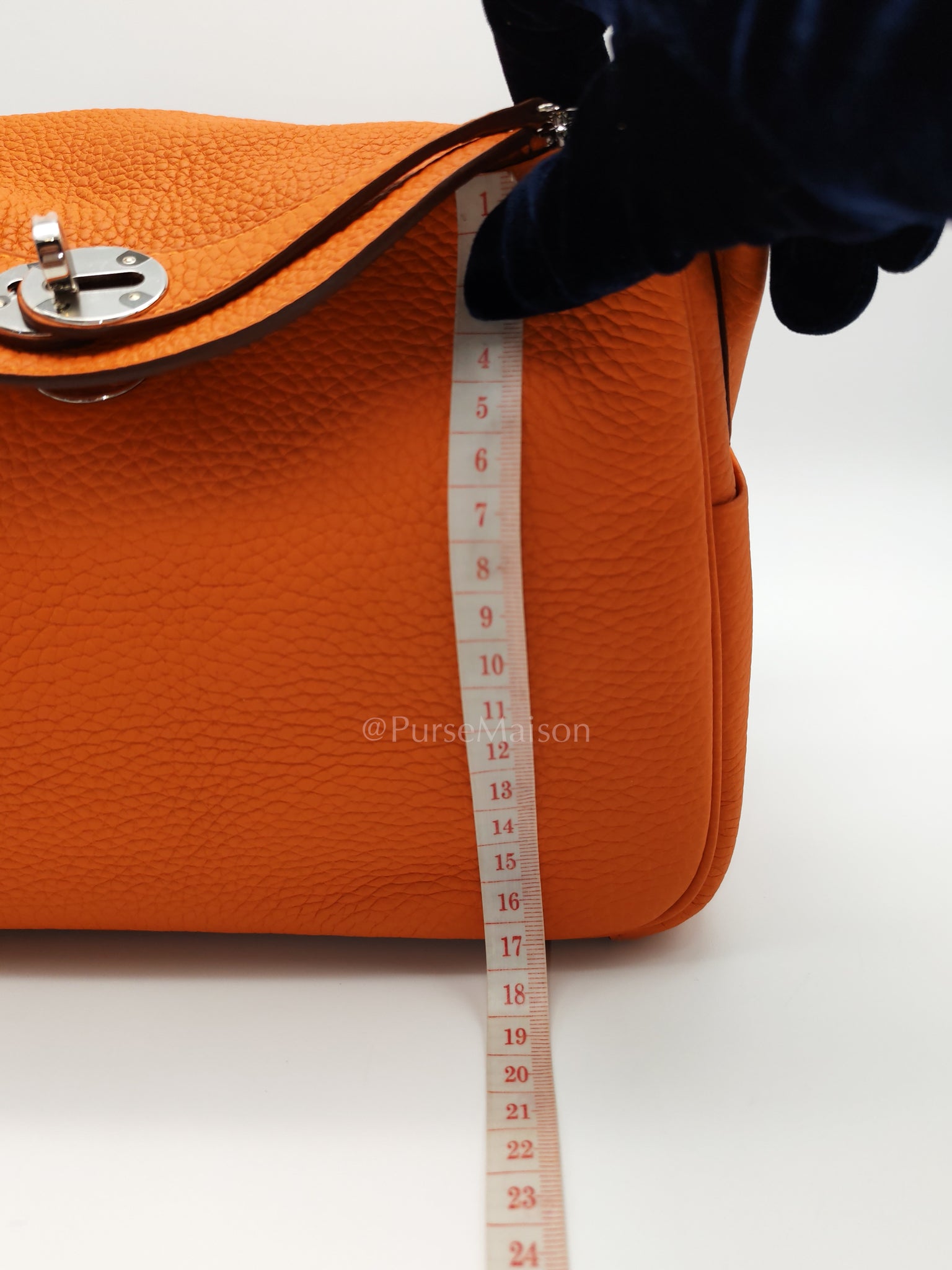 Lindy 26 in Orange Clemence Leather and Palladium Hardware Stamp B (2023) | Purse Maison Luxury Bags Shop