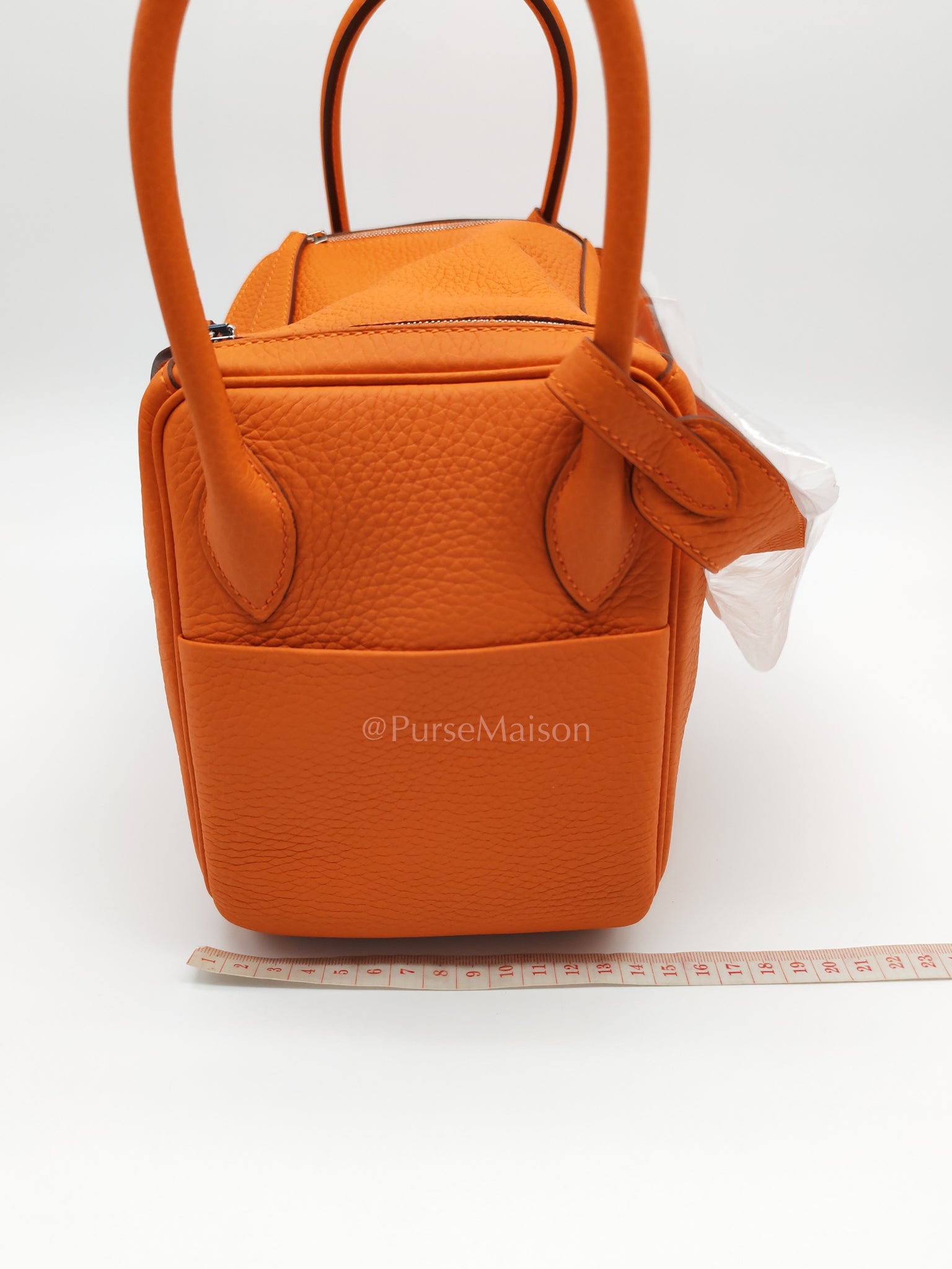 Lindy 26 in Orange Clemence Leather and Palladium Hardware Stamp B (2023) | Purse Maison Luxury Bags Shop