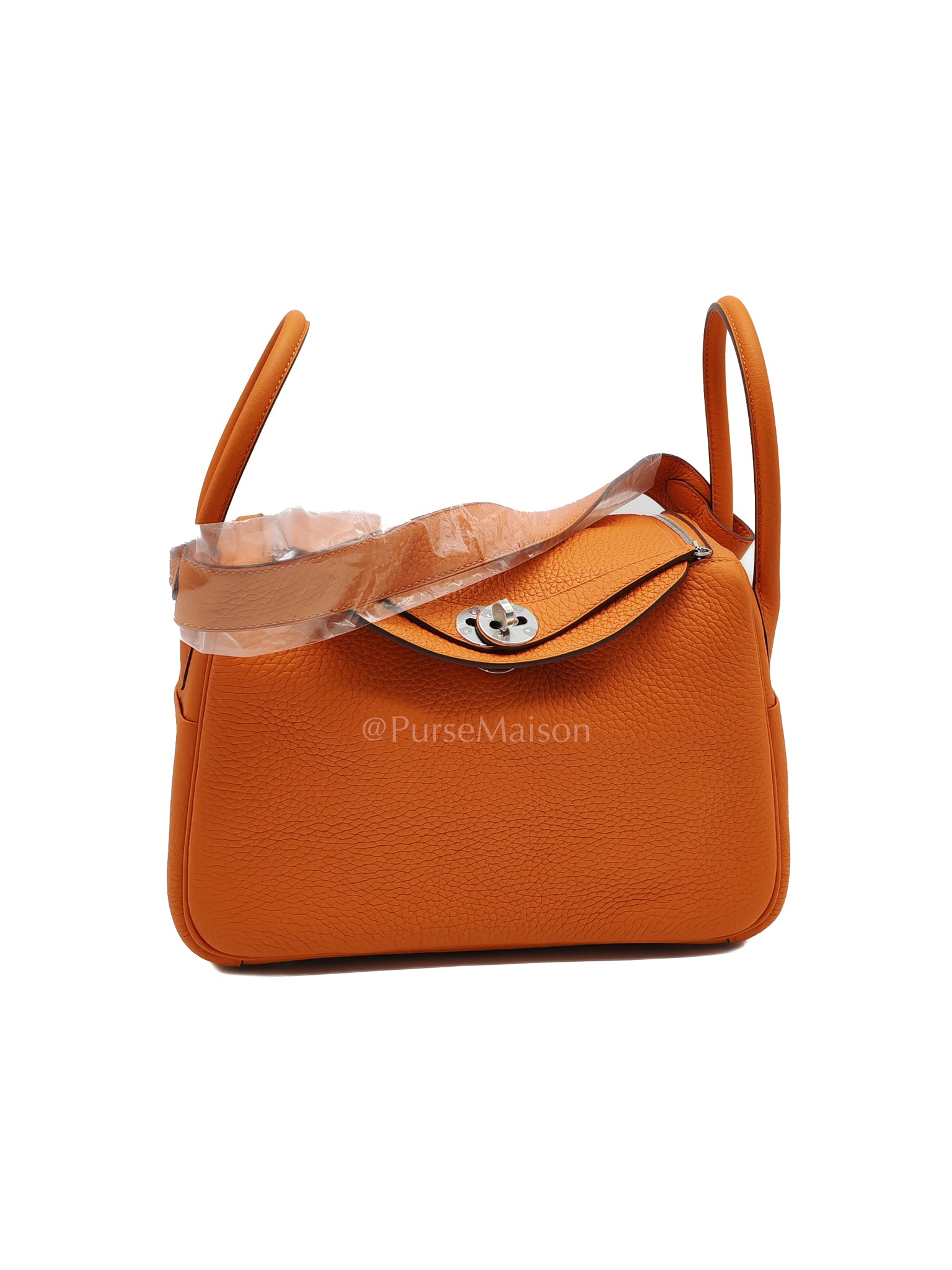 Lindy 26 in Orange Clemence Leather and Palladium Hardware Stamp B (2023) | Purse Maison Luxury Bags Shop