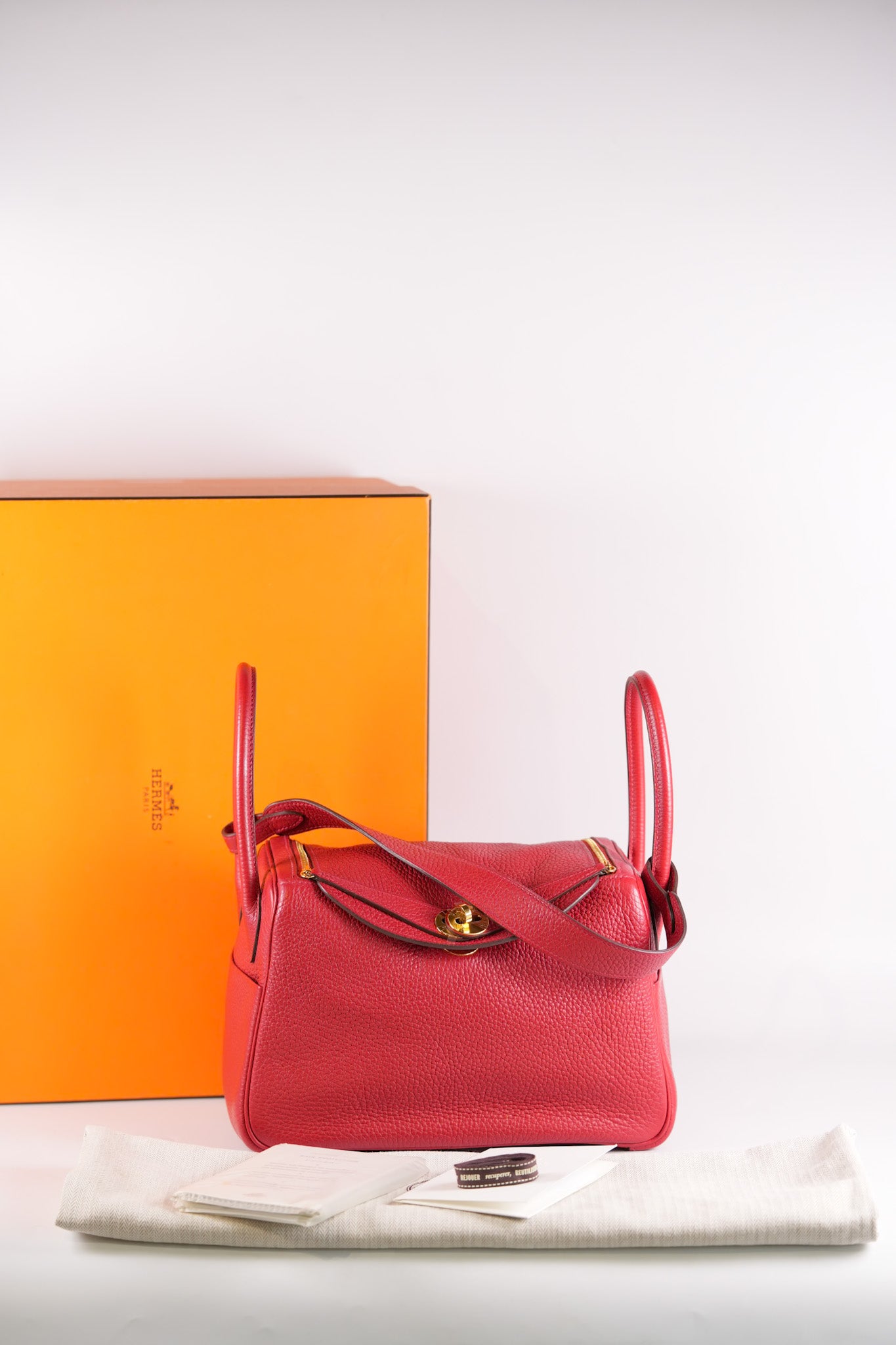 Lindy 26 in Red Clemence Leather and Gold Hardware Stamp C (2018) | Purse Maison Luxury Bags Shop