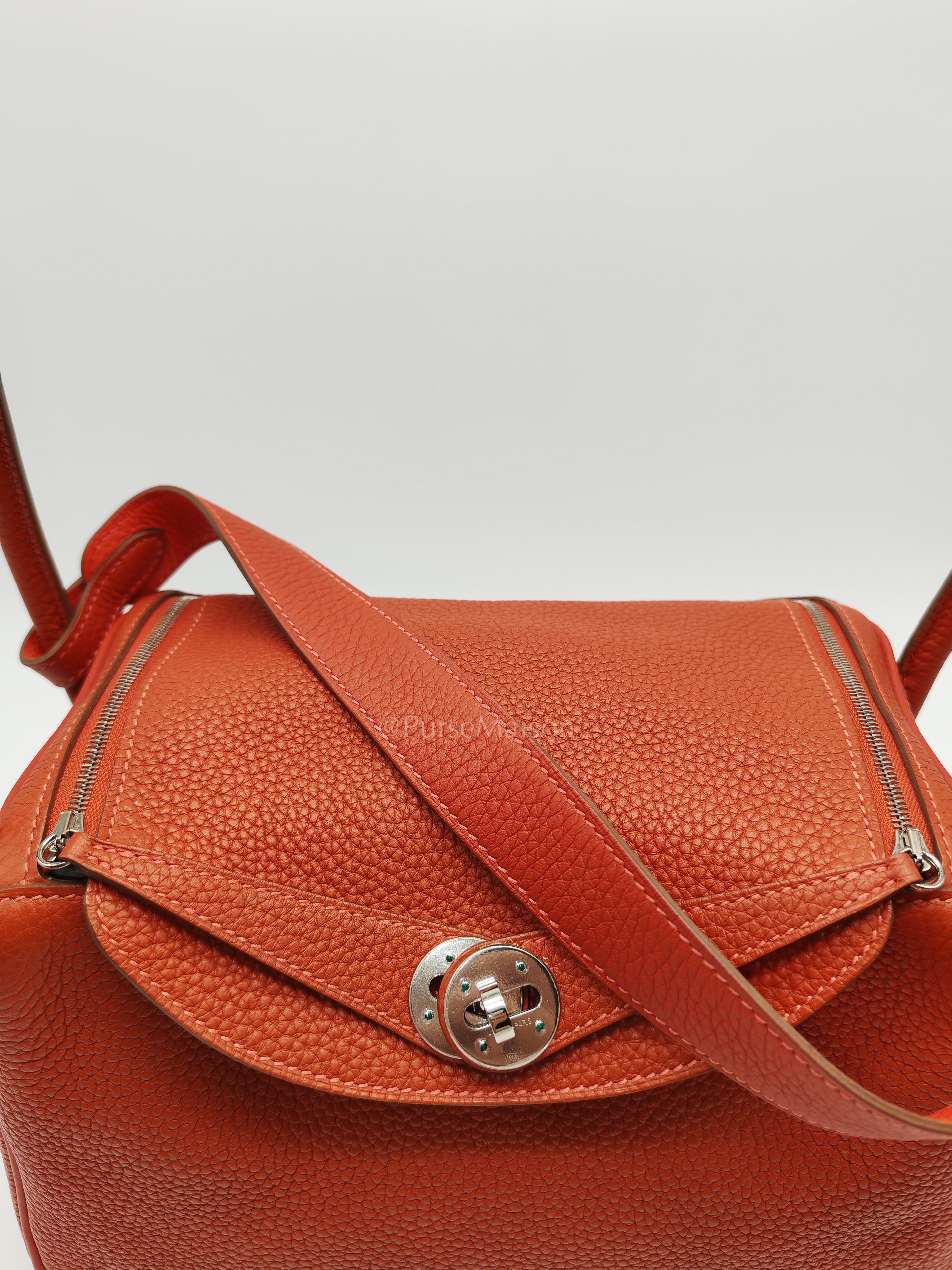 Lindy 26 in Sanguine Clemence Leather and Palladium Hardware Square P (2012) | Purse Maison Luxury Bags Shop