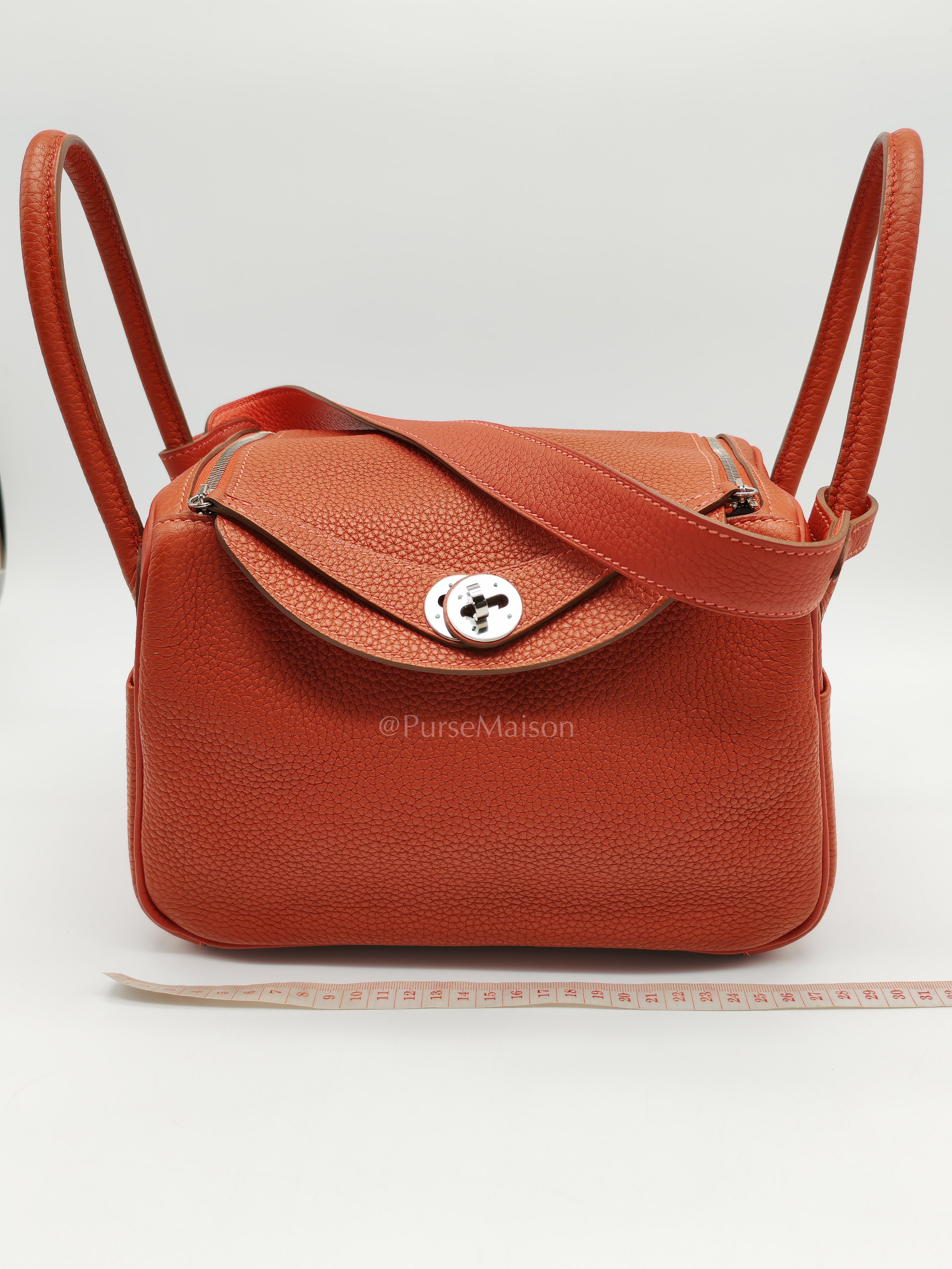 Lindy 26 in Sanguine Clemence Leather and Palladium Hardware Square P (2012) | Purse Maison Luxury Bags Shop
