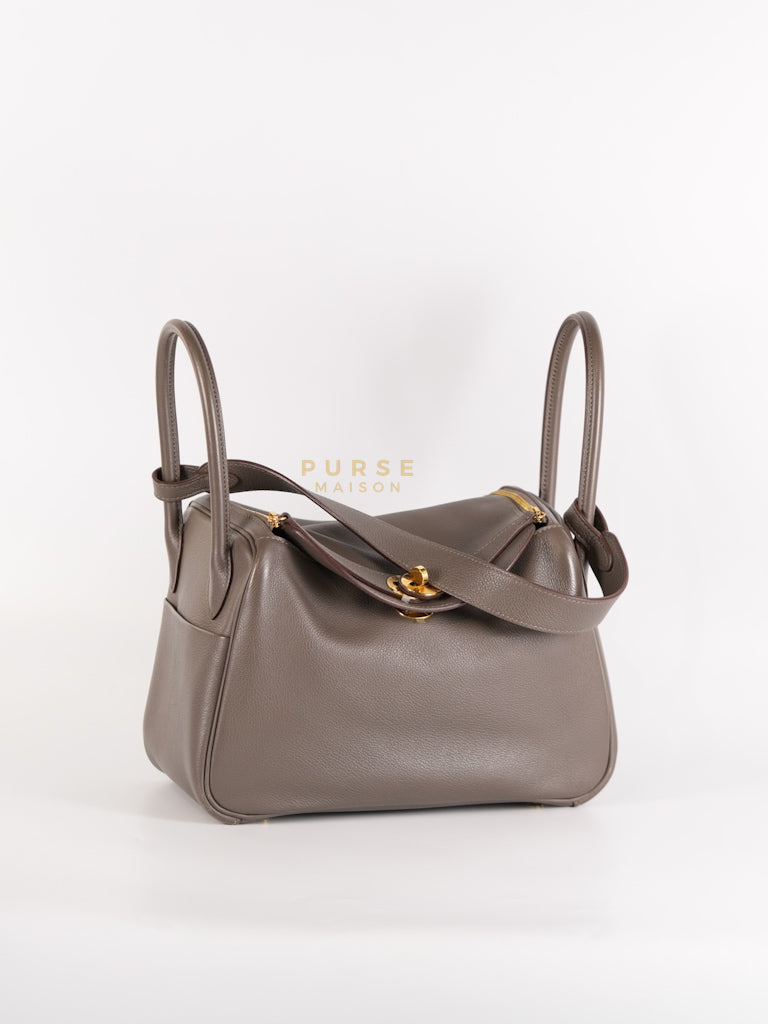 Lindy 26 in Taupe Evercolor Leather & Gold Hardware Stamp Z (2021) | Purse Maison Luxury Bags Shop