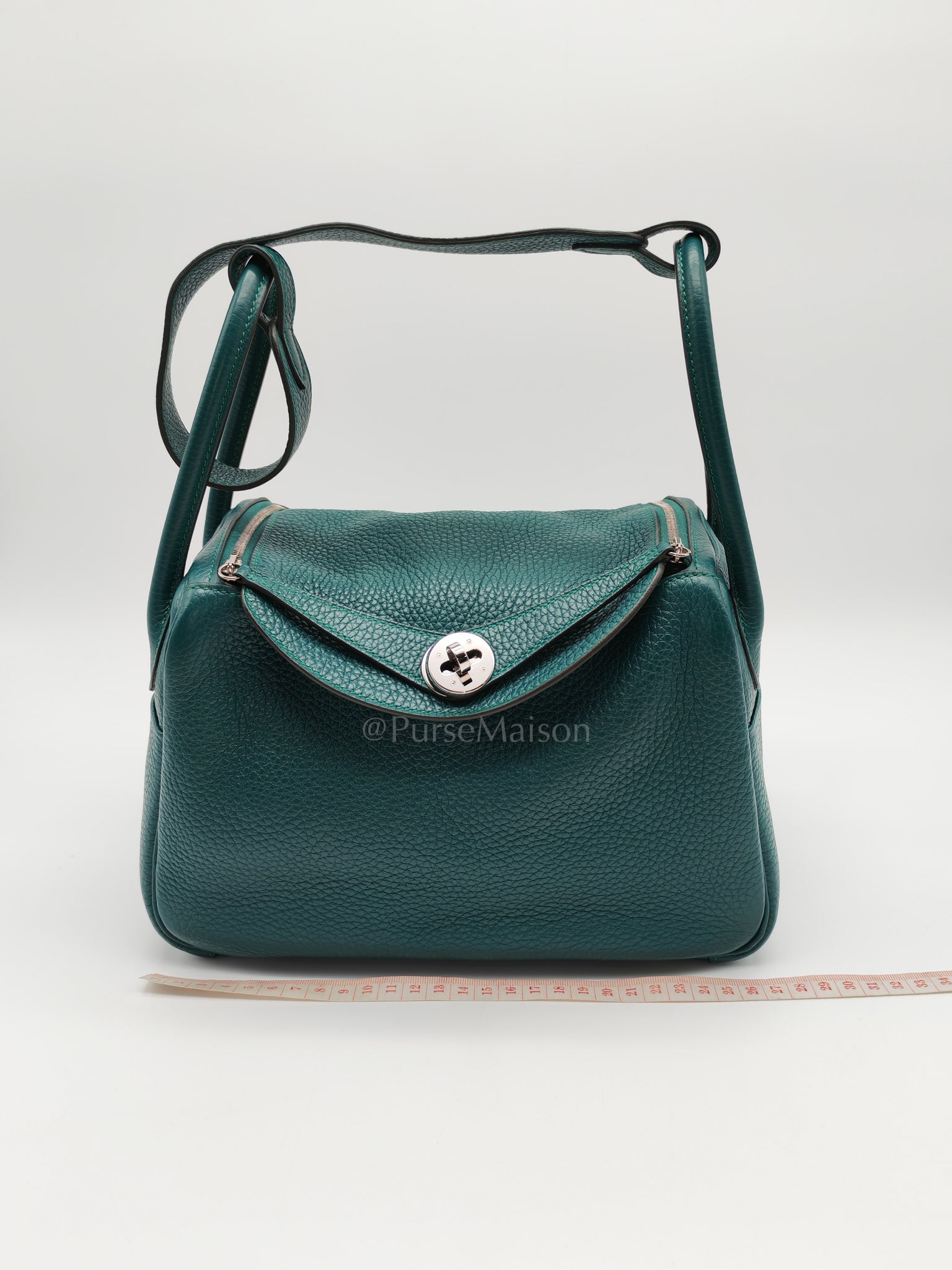 Lindy 26 Malachite Green Clemence Leather and Palladium Hardware Stamp A (2017) | Purse Maison Luxury Bags Shop