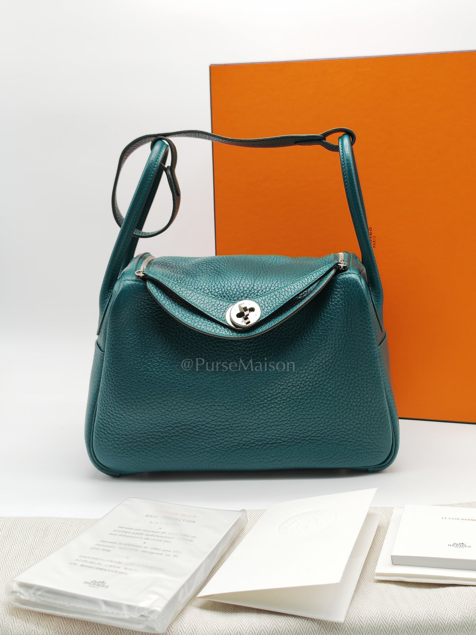 Lindy 26 Malachite Green Clemence Leather and Palladium Hardware Stamp A (2017) | Purse Maison Luxury Bags Shop