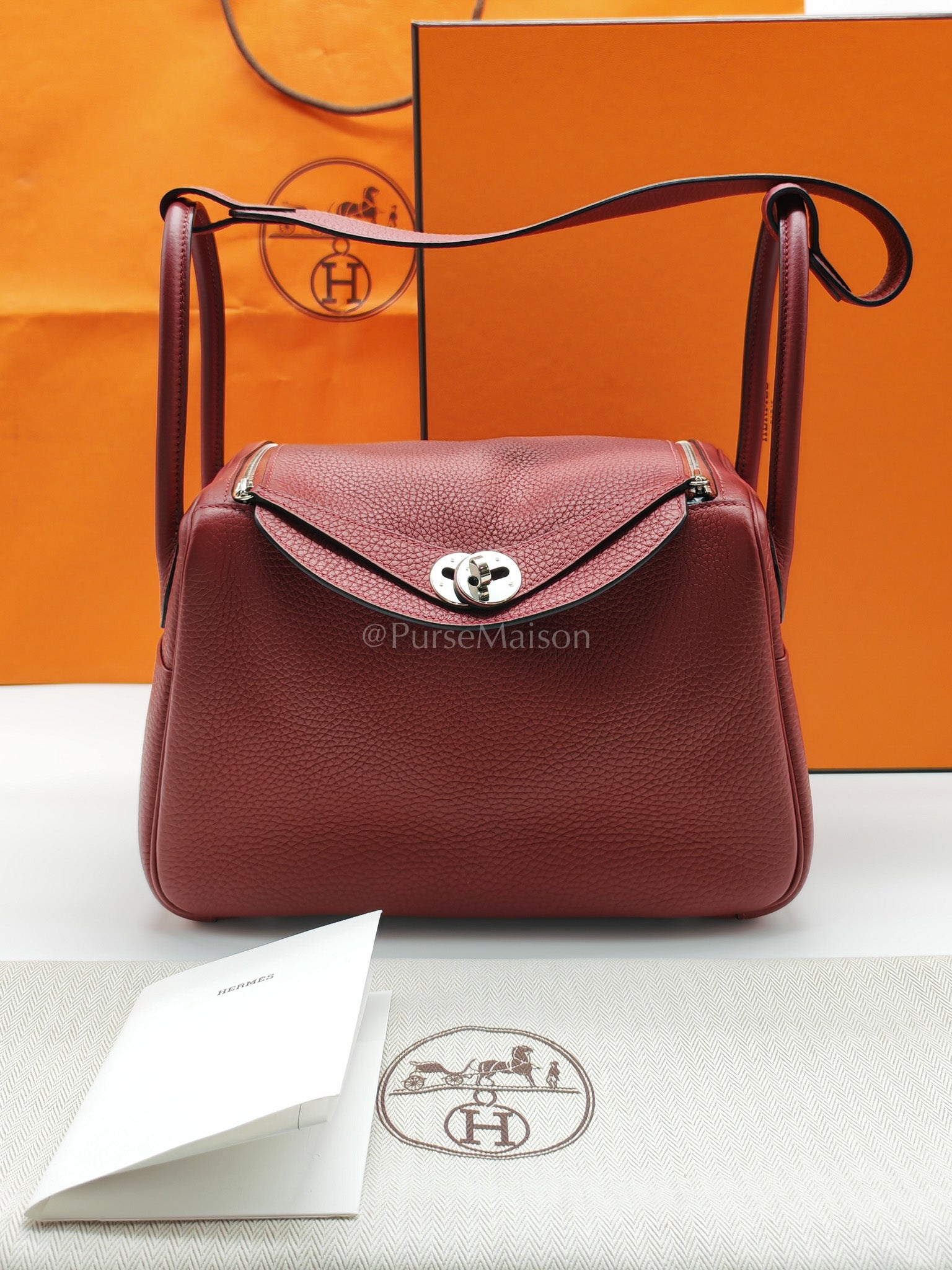 Lindy 26 Rouge H Clemence in Palladium Hardware Stamp W(2024) | Purse Maison Luxury Bags Shop
