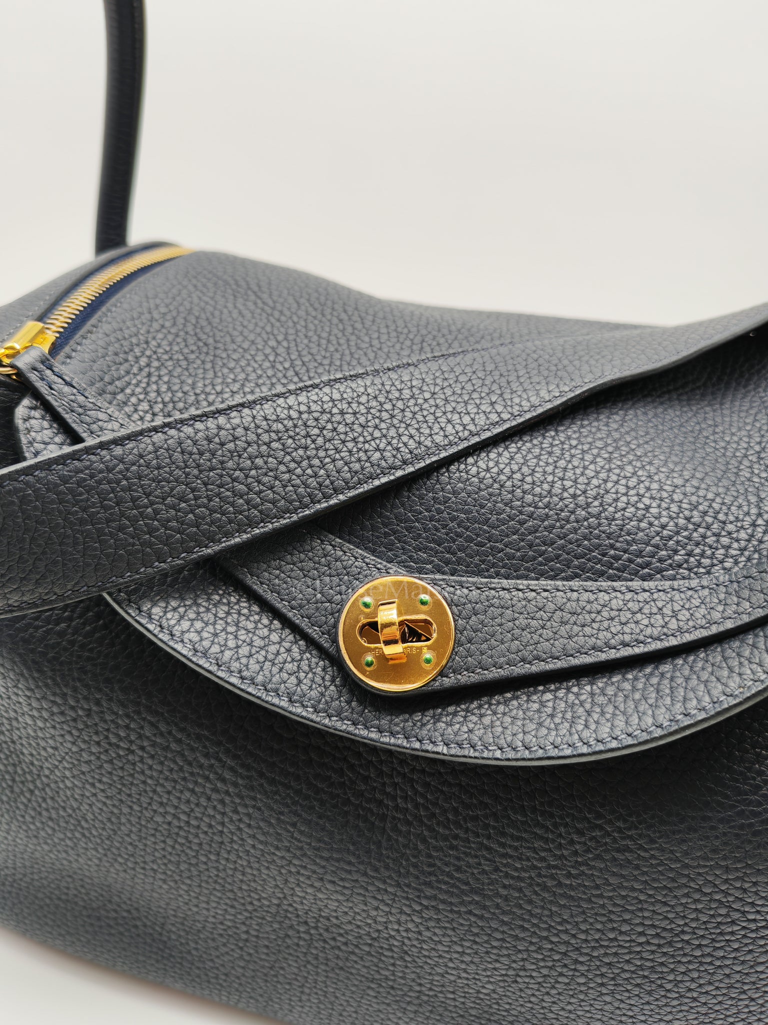 Lindy 30 Blue Nuit Clemence Leather in Gold Hardware Stamp X(2016) | Purse Maison Luxury Bags Shop