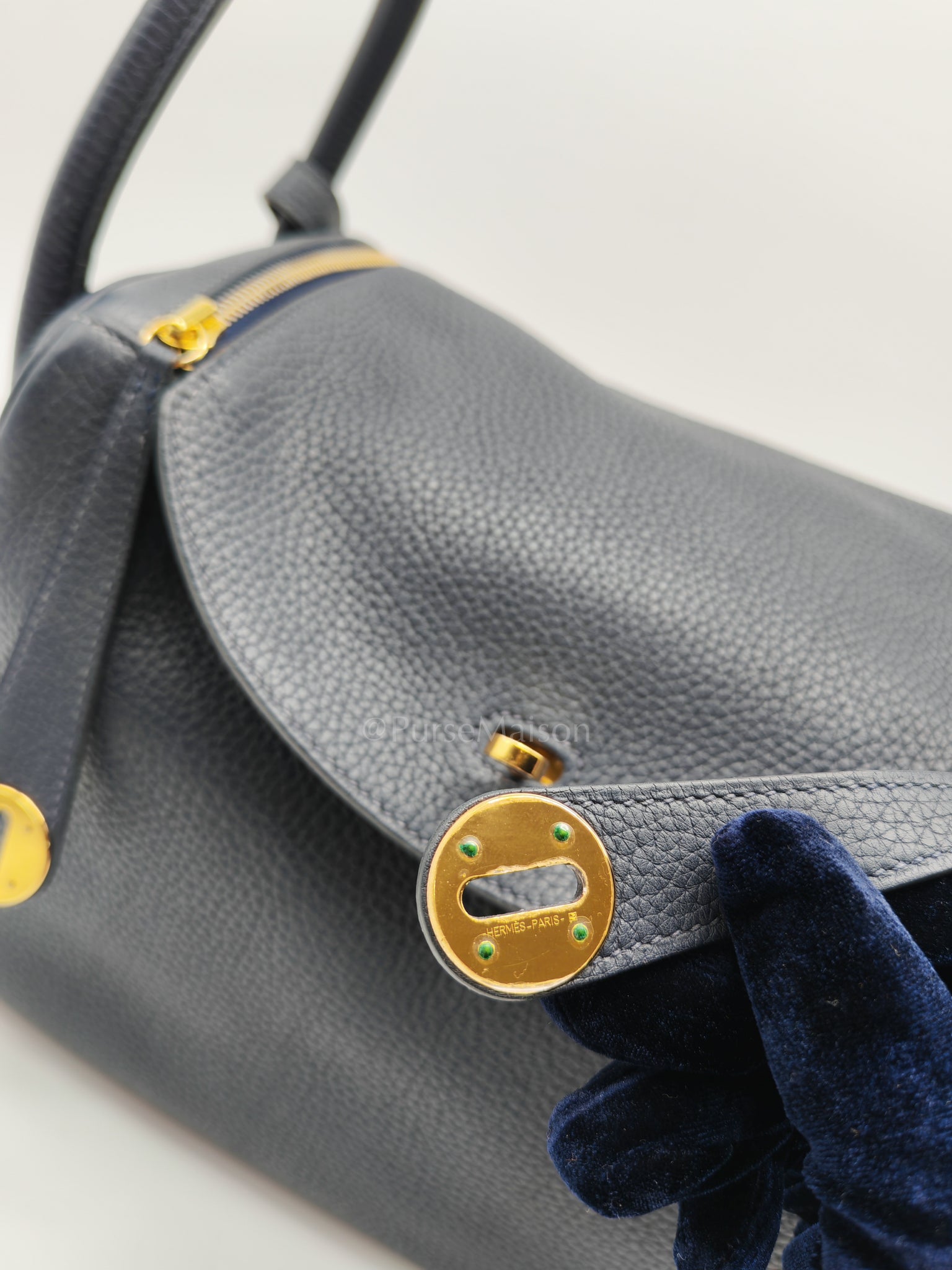Lindy 30 Blue Nuit Clemence Leather in Gold Hardware Stamp X(2016) | Purse Maison Luxury Bags Shop