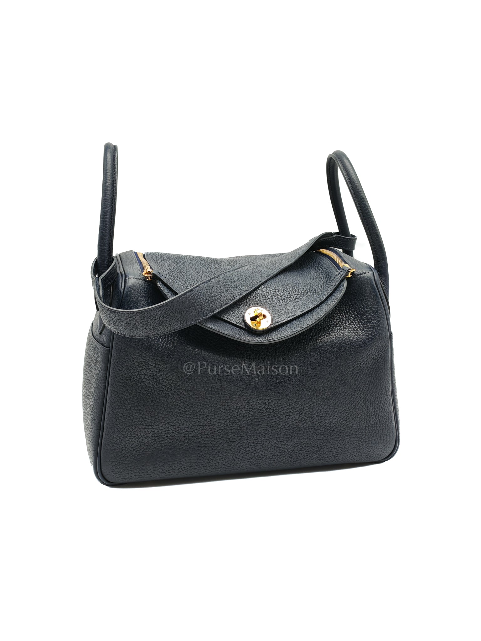 Lindy 30 Blue Nuit Clemence Leather in Gold Hardware Stamp X(2016) | Purse Maison Luxury Bags Shop
