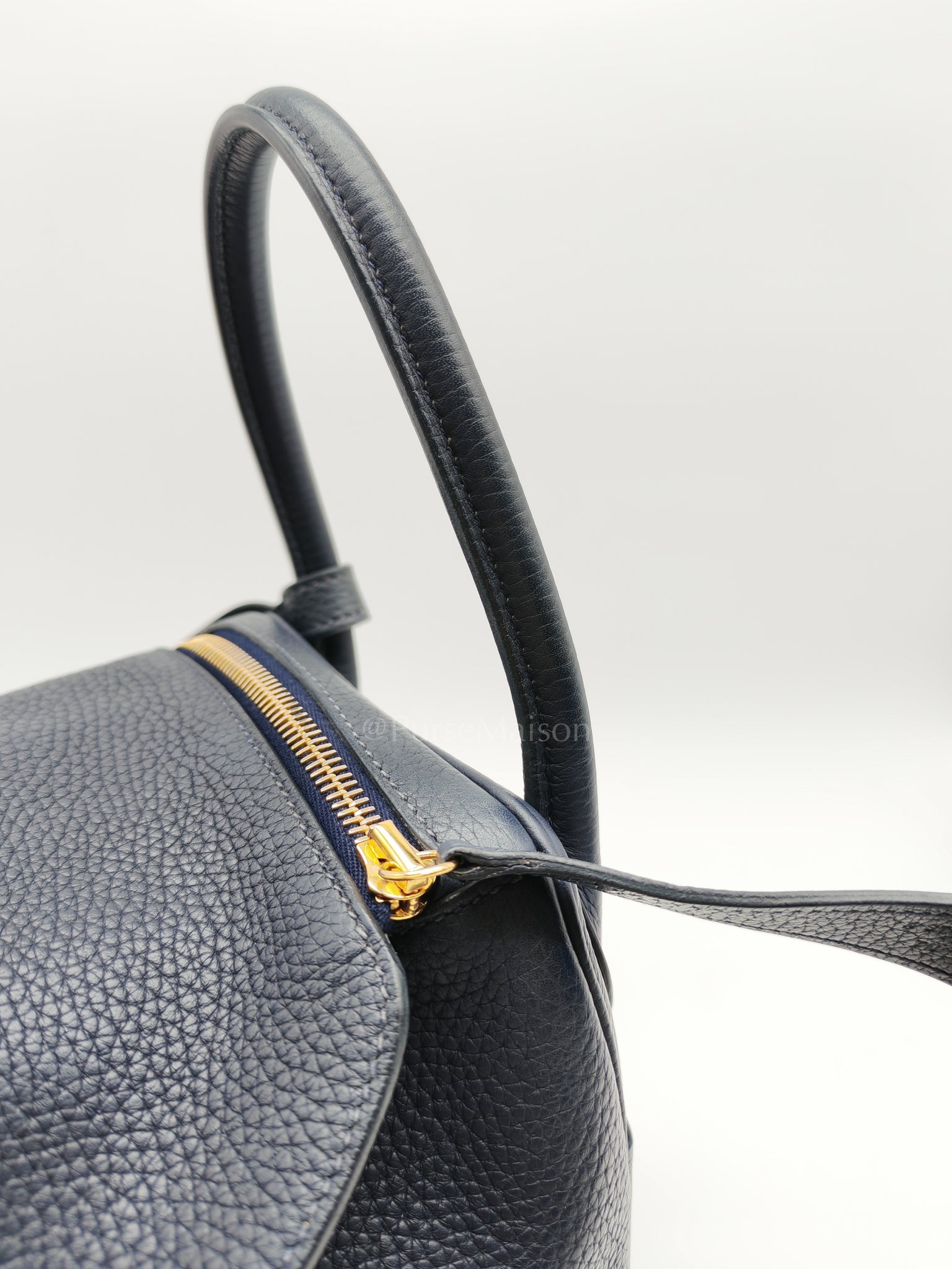 Lindy 30 Blue Nuit Clemence Leather in Gold Hardware Stamp X(2016) | Purse Maison Luxury Bags Shop