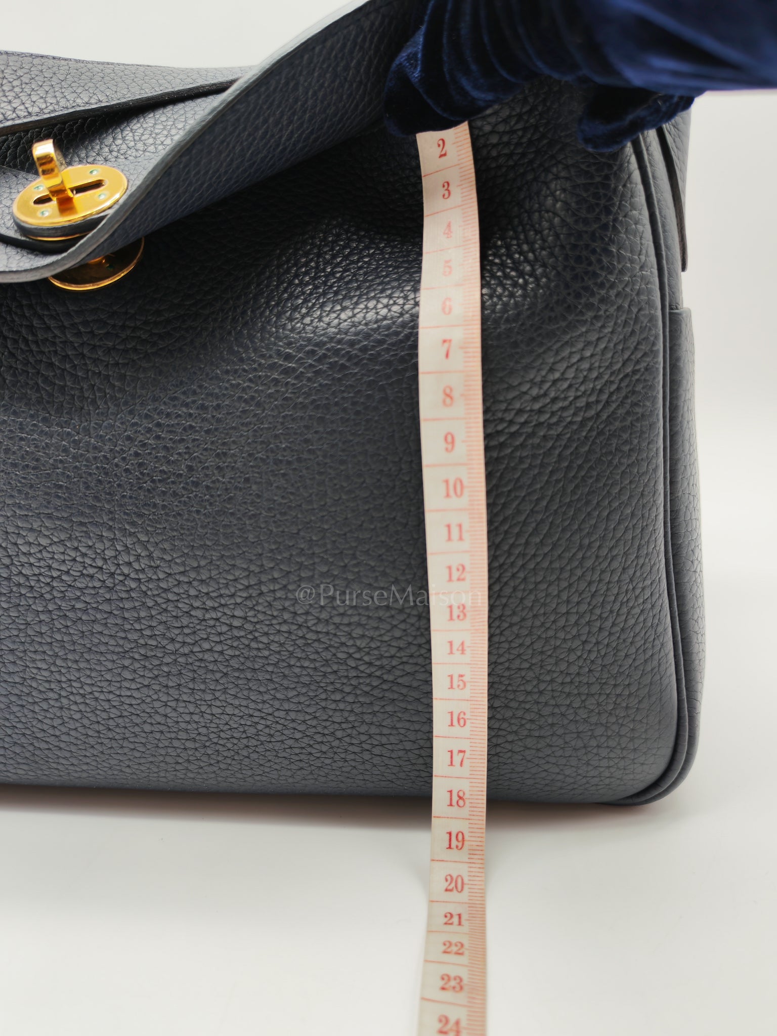 Lindy 30 Blue Nuit Clemence Leather in Gold Hardware Stamp X(2016) | Purse Maison Luxury Bags Shop