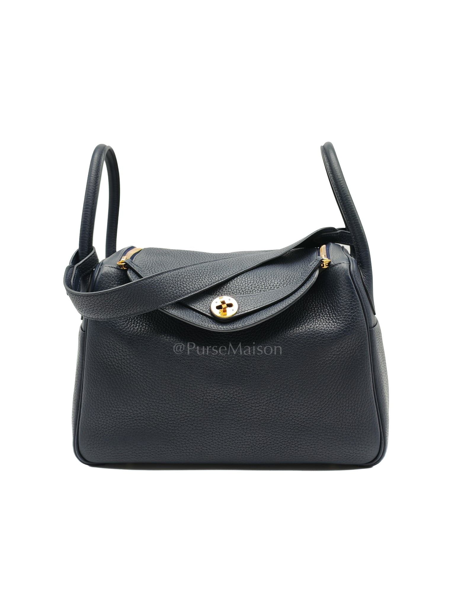 Lindy 30 Blue Nuit Clemence Leather in Gold Hardware Stamp X(2016) | Purse Maison Luxury Bags Shop