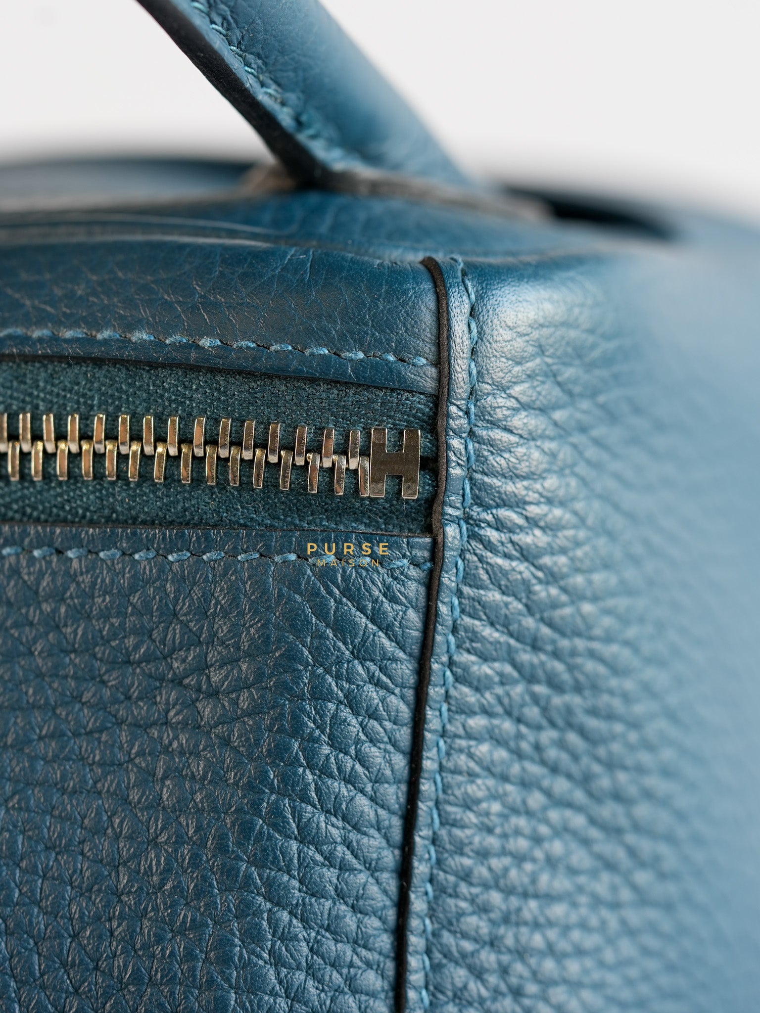 Lindy 30 Cobalt Clemence Leather and Palladium Hardware Stamp A | Purse Maison Luxury Bags Shop