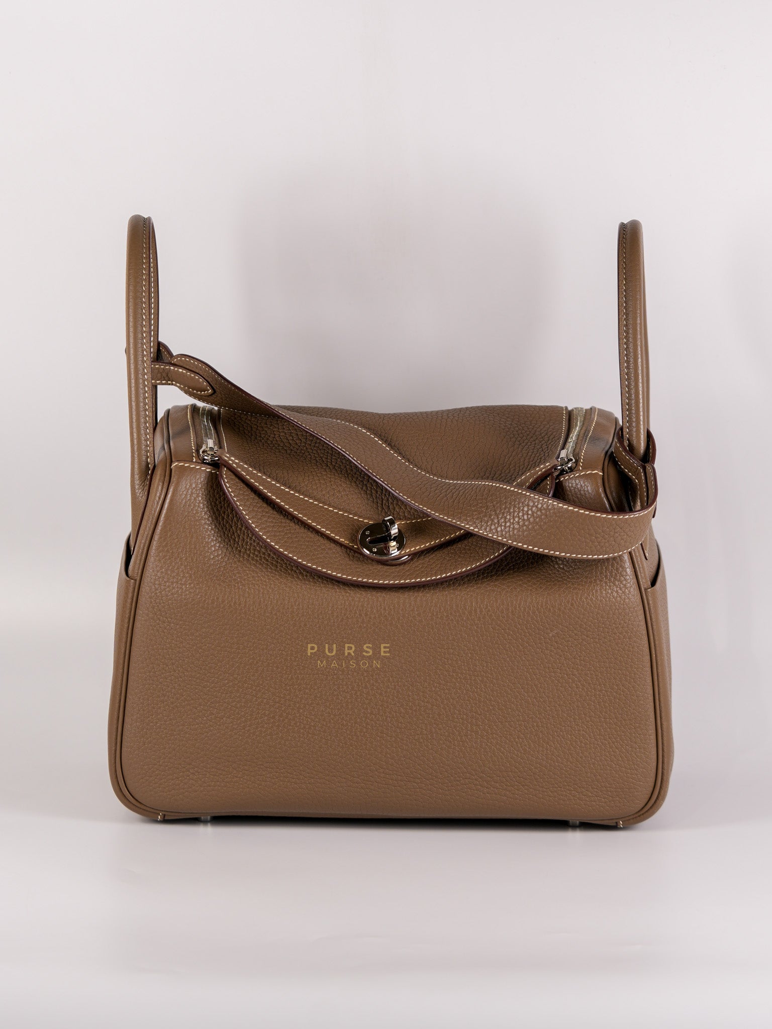 Lindy 30 Etoupe Taurillion Clemence Leather in Palladium Hardware Stamp T (2015) | Purse Maison Luxury Bags Shop