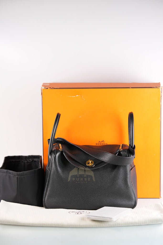 Lindy 30 in Black Clemence Leather Gold Hardware Stamp D(2019) | Purse Maison Luxury Bags Shop