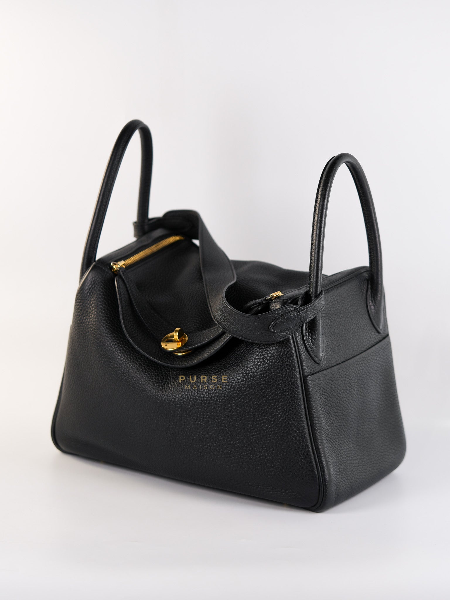 Lindy 30 Noir Clemence Leather and Gold Hardware Stamp D (2019) | Purse Maison Luxury Bags Shop