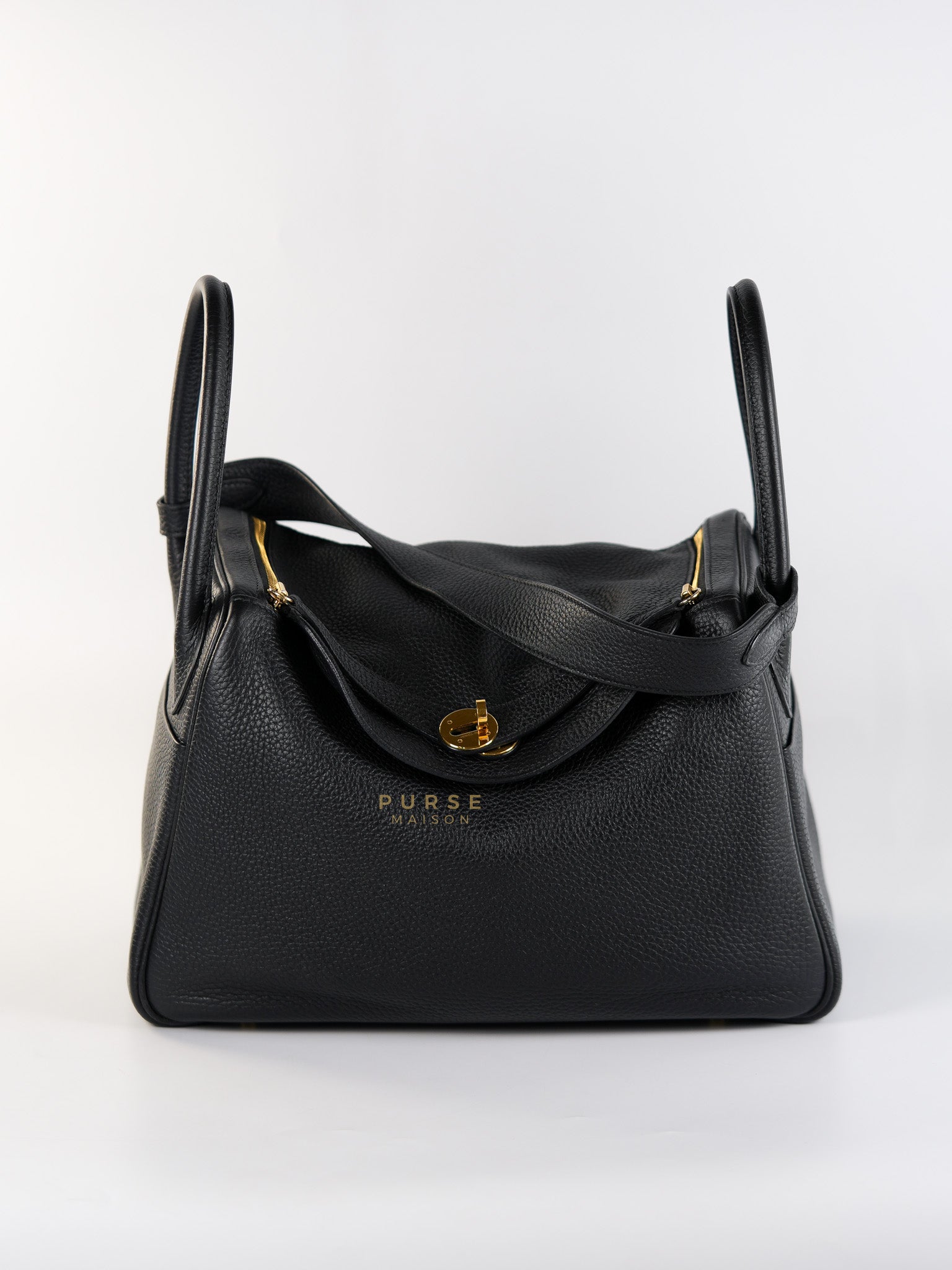 Lindy 30 Noir Clemence Leather and Gold Hardware Stamp D (2019) | Purse Maison Luxury Bags Shop