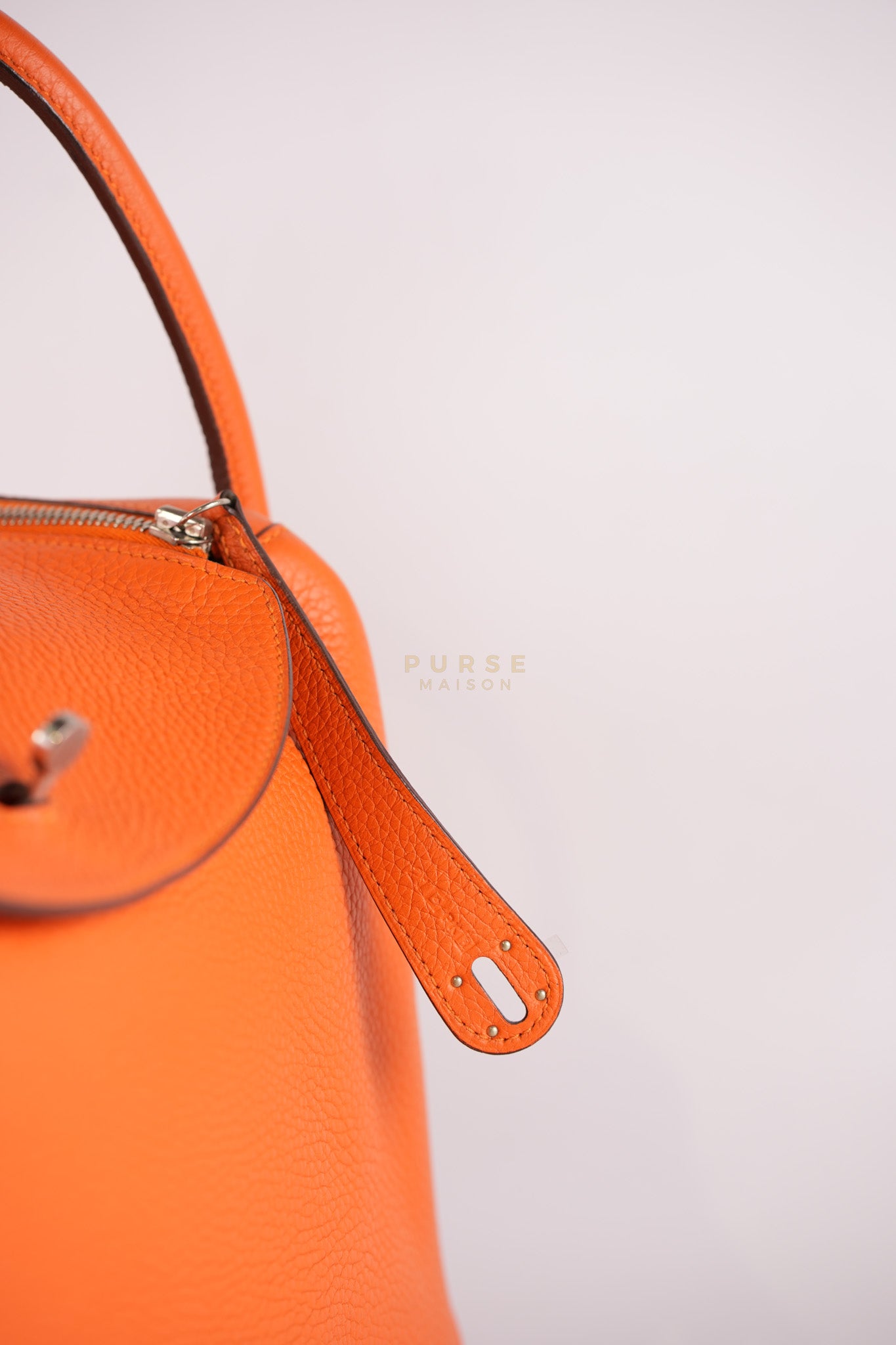 Lindy 36 in Feu (Orange) Clemence Leather and Palladium Hardware Stamp Square R (2014) | Purse Maison Luxury Bags Shop
