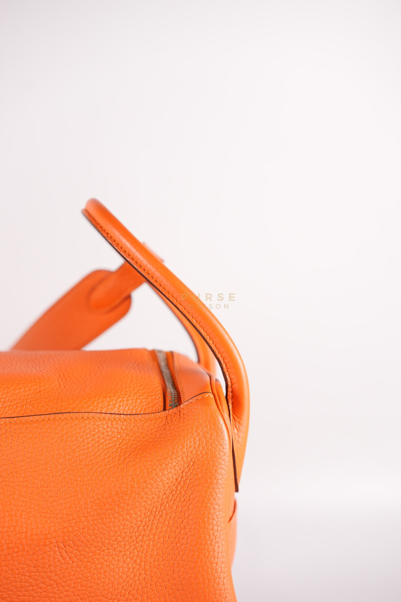 Lindy 36 in Feu (Orange) Clemence Leather and Palladium Hardware Stamp Square R (2014) | Purse Maison Luxury Bags Shop