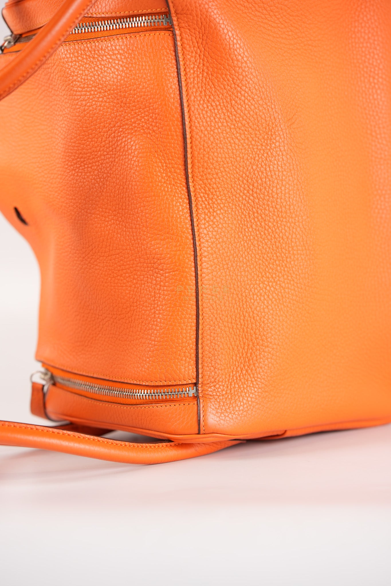 Lindy 36 in Feu (Orange) Clemence Leather and Palladium Hardware Stamp Square R (2014) | Purse Maison Luxury Bags Shop