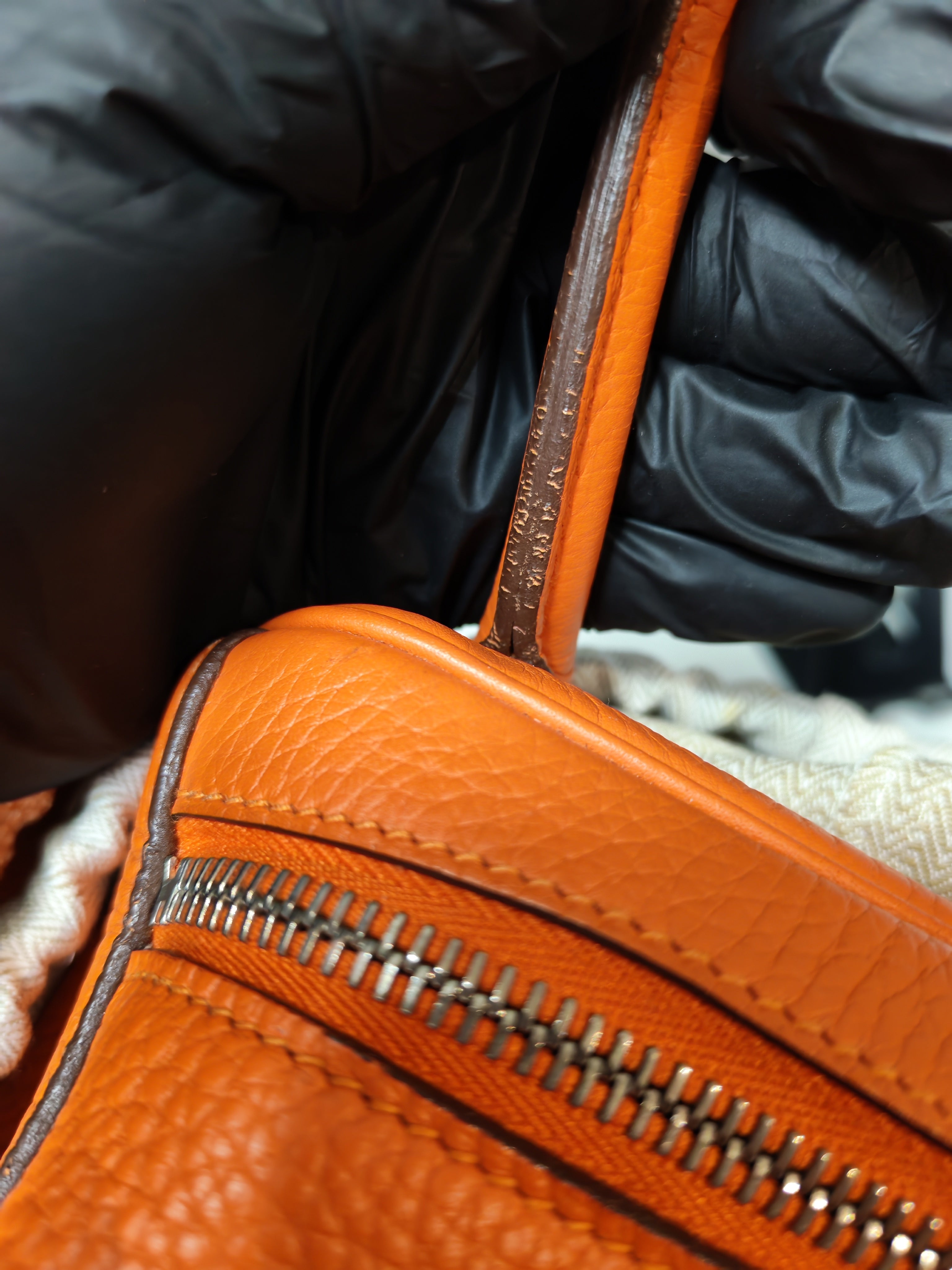 Lindy 36 in Feu (Orange) Clemence Leather and Palladium Hardware Stamp Square R (2014) | Purse Maison Luxury Bags Shop