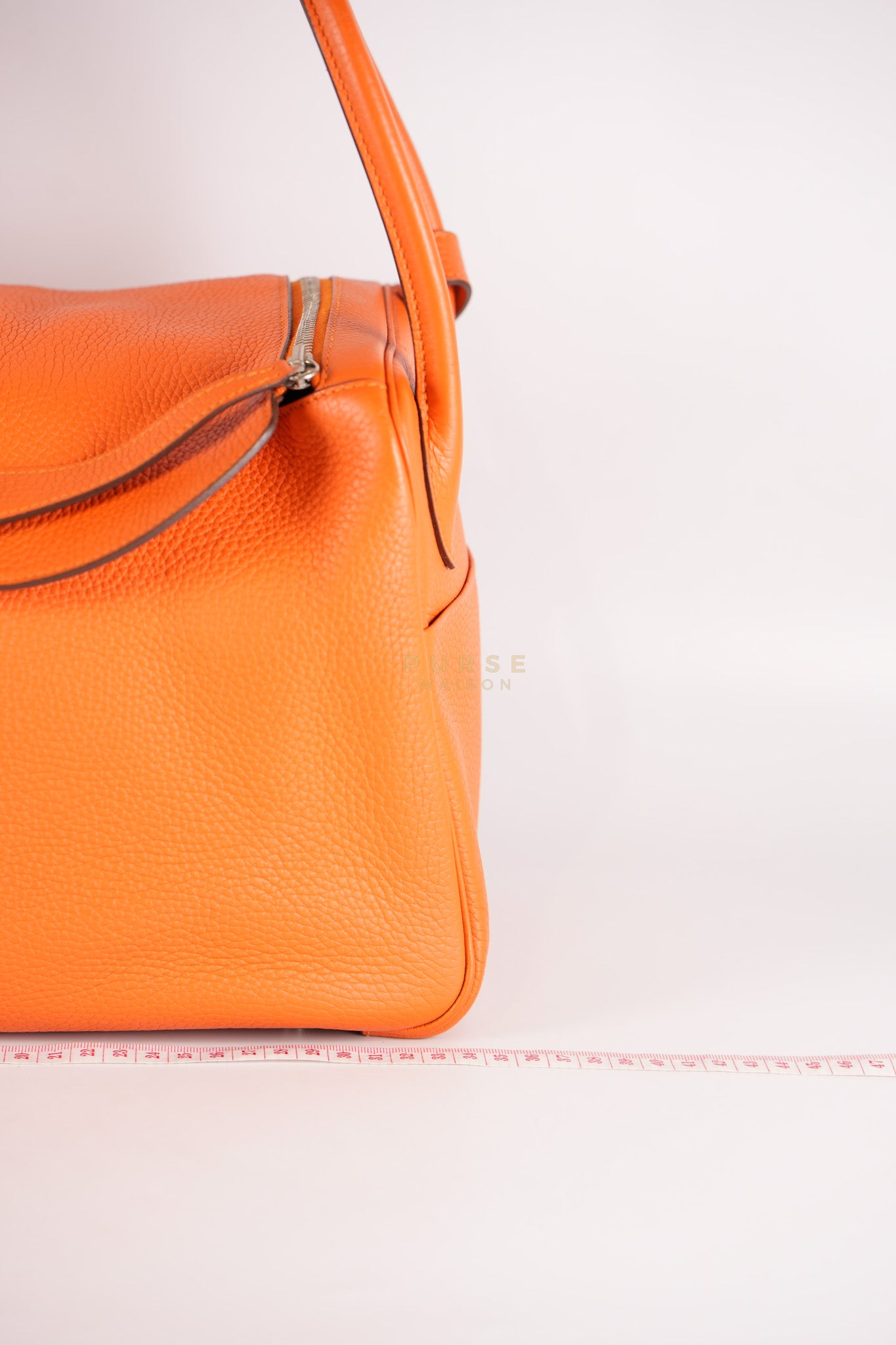 Lindy 36 in Feu (Orange) Clemence Leather and Palladium Hardware Stamp Square R (2014) | Purse Maison Luxury Bags Shop