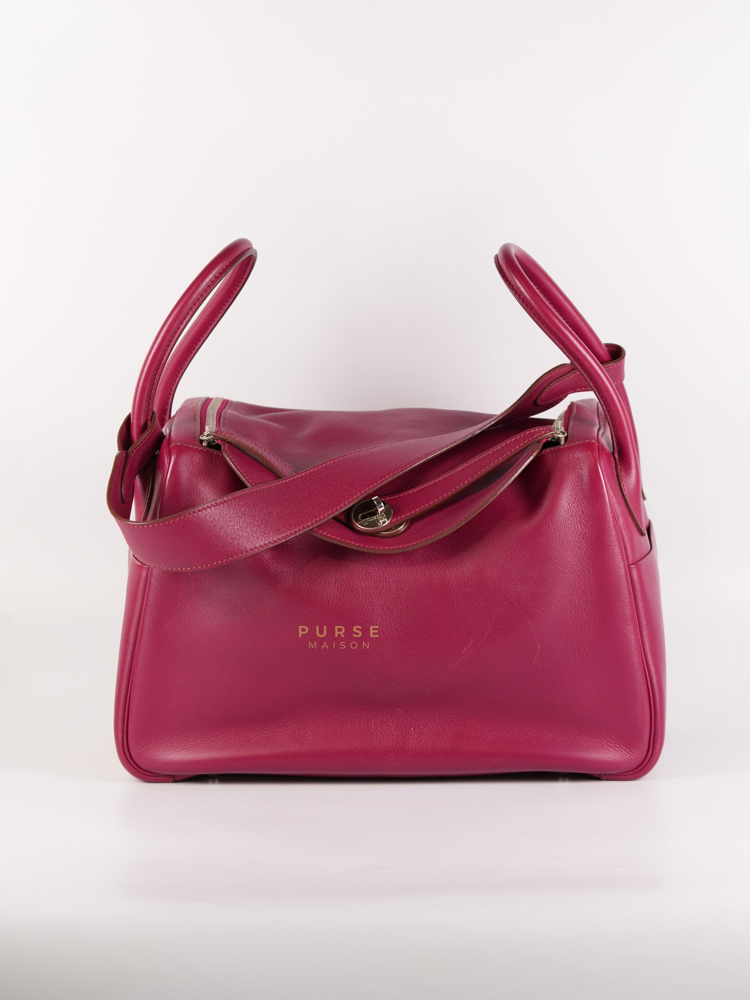 Lindy 34 in Vibrant Magenta Swift Leather & Palladium Hardware Stamp Square O (2011) | Purse Maison Luxury Bags Shop