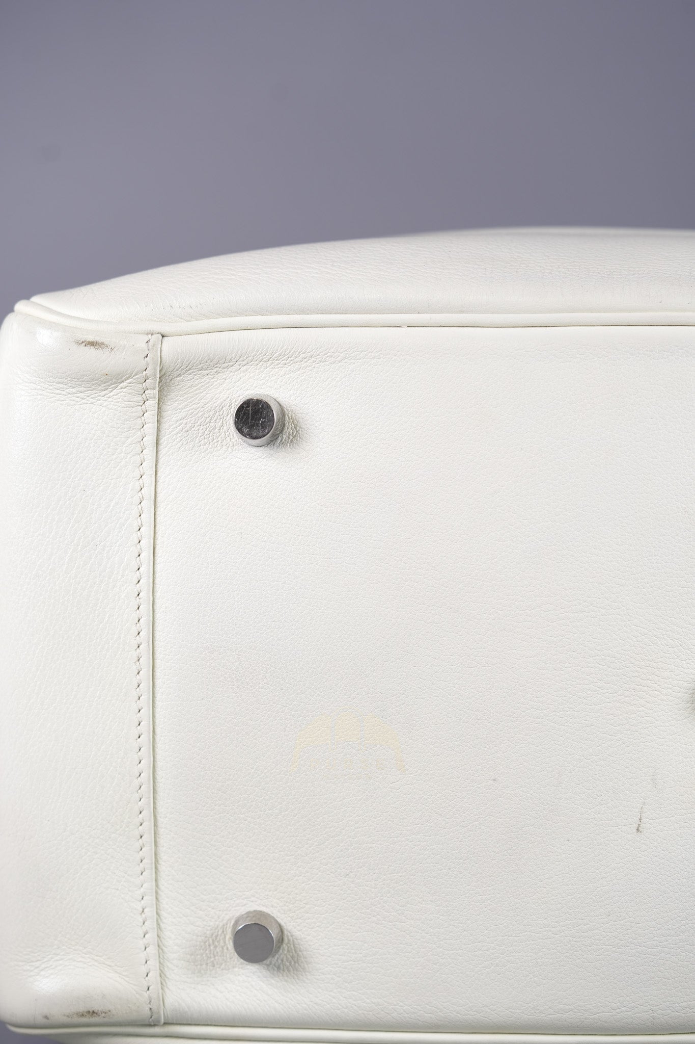 Lindy 30 in White Evercolor Leather & Palladium Hardware Stamp Square K (2007) | Purse Maison Luxury Bags Shop