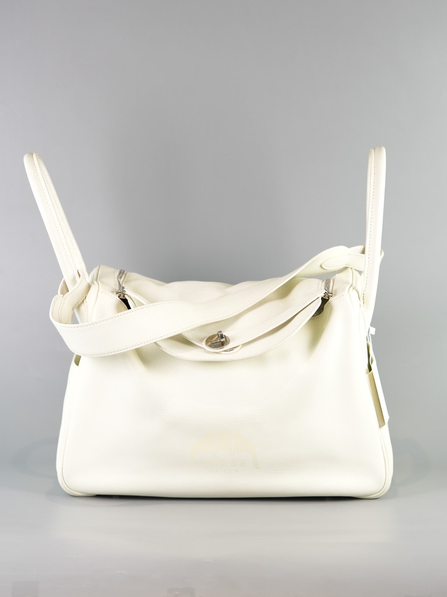 Lindy 30 in White Evercolor Leather & Palladium Hardware Stamp Square K (2007) | Purse Maison Luxury Bags Shop