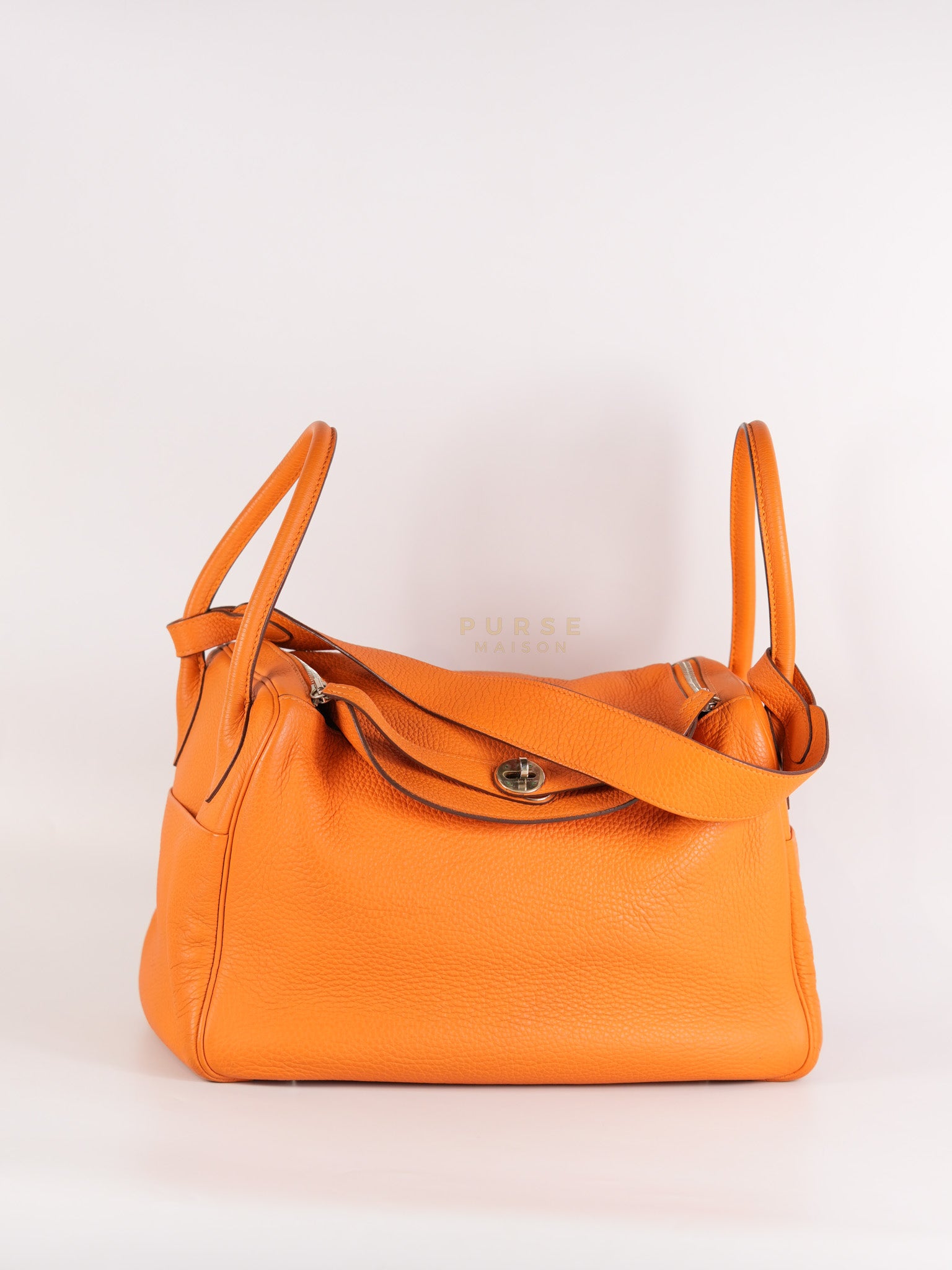 Lindy 36 Orange Clemence Leather Palladium Hardware Stamp Square O(2011) | Purse Maison Luxury Bags Shop