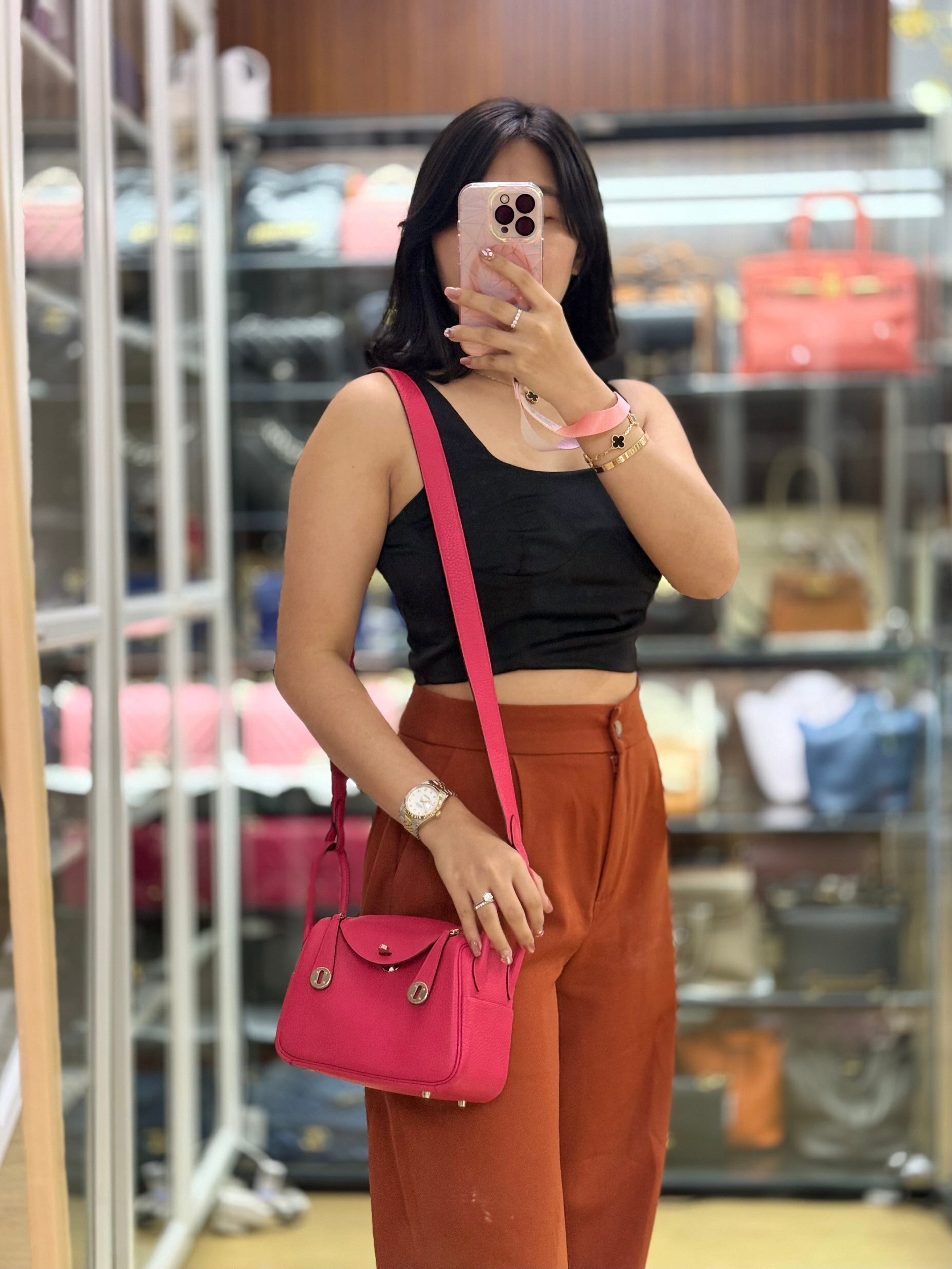 Lindy Mini Taurillion Clemence Rose Mexico in Palladium Hardware Stamp D (2019) | Purse Maison Luxury Bags Shop