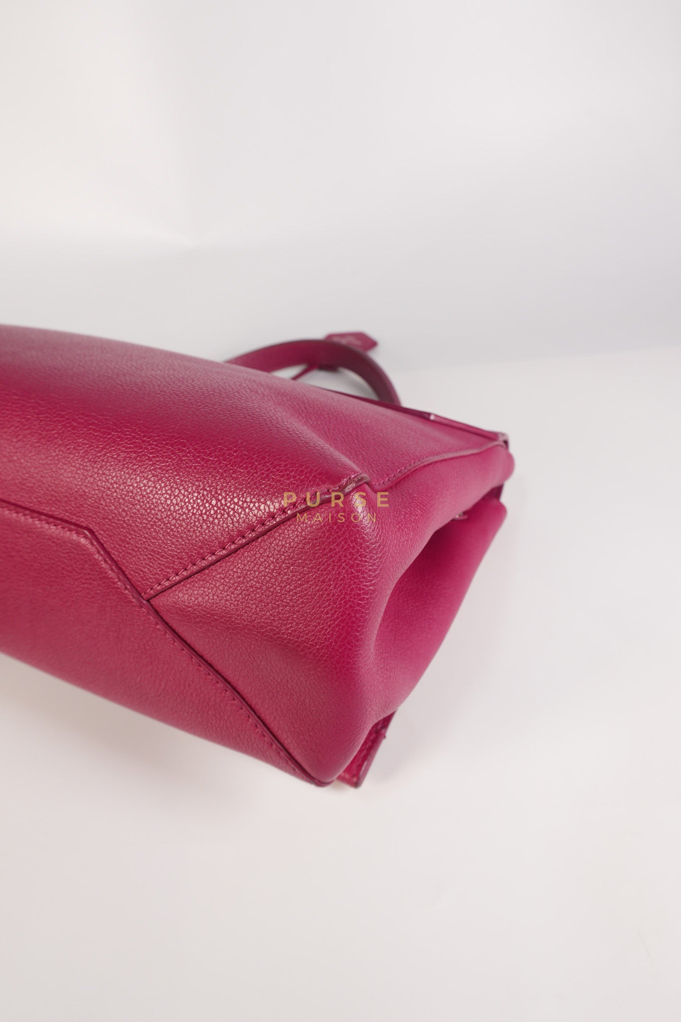Lock Me II Top Handle Bag in Fuchsia Pink Calfskin Leather & Silver Hardware (Date Code: FL2165) | Purse Maison Luxury Bags Shop