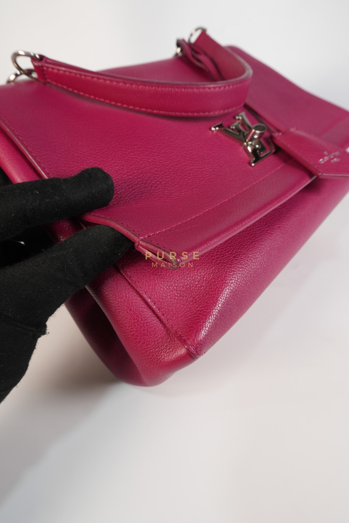 Lock Me II Top Handle Bag in Fuchsia Pink Calfskin Leather & Silver Hardware (Date Code: FL2165) | Purse Maison Luxury Bags Shop