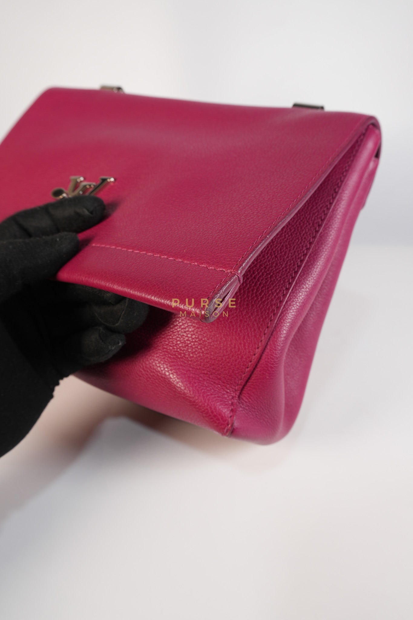 Lock Me II Top Handle Bag in Fuchsia Pink Calfskin Leather & Silver Hardware (Date Code: FL2165) | Purse Maison Luxury Bags Shop