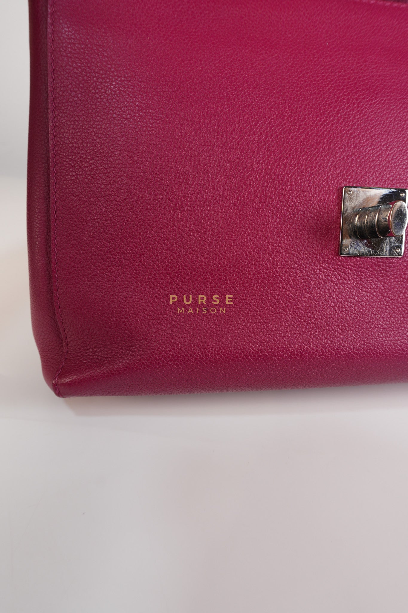 Lock Me II Top Handle Bag in Fuchsia Pink Calfskin Leather & Silver Hardware (Date Code: FL2165) | Purse Maison Luxury Bags Shop