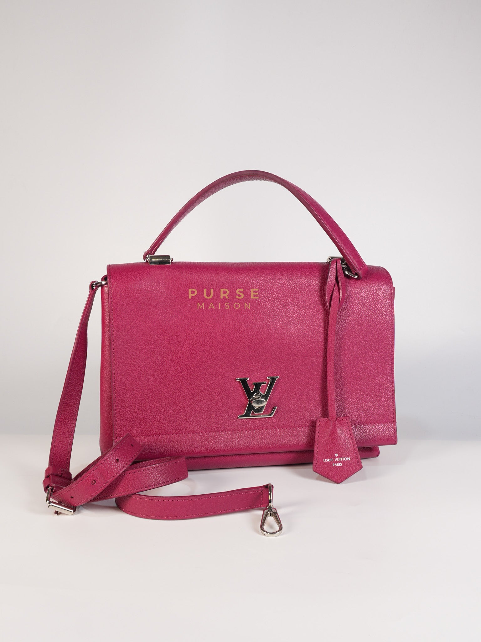 Lock Me II Top Handle Bag in Fuchsia Pink Calfskin Leather & Silver Hardware (Date Code: FL2165) | Purse Maison Luxury Bags Shop