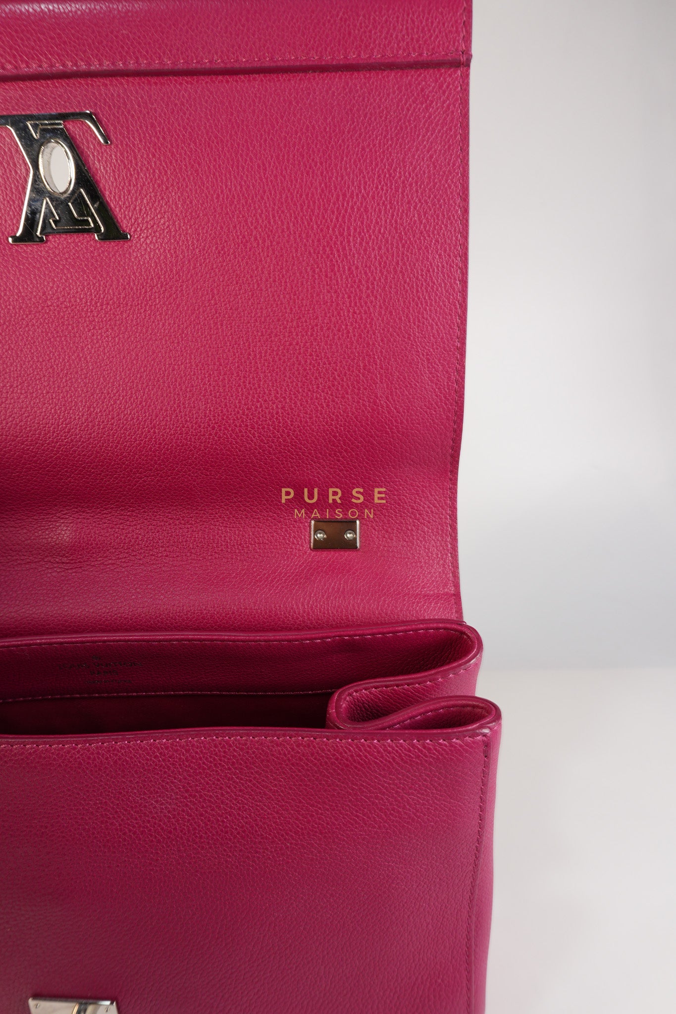 Lock Me II Top Handle Bag in Fuchsia Pink Calfskin Leather & Silver Hardware (Date Code: FL2165) | Purse Maison Luxury Bags Shop