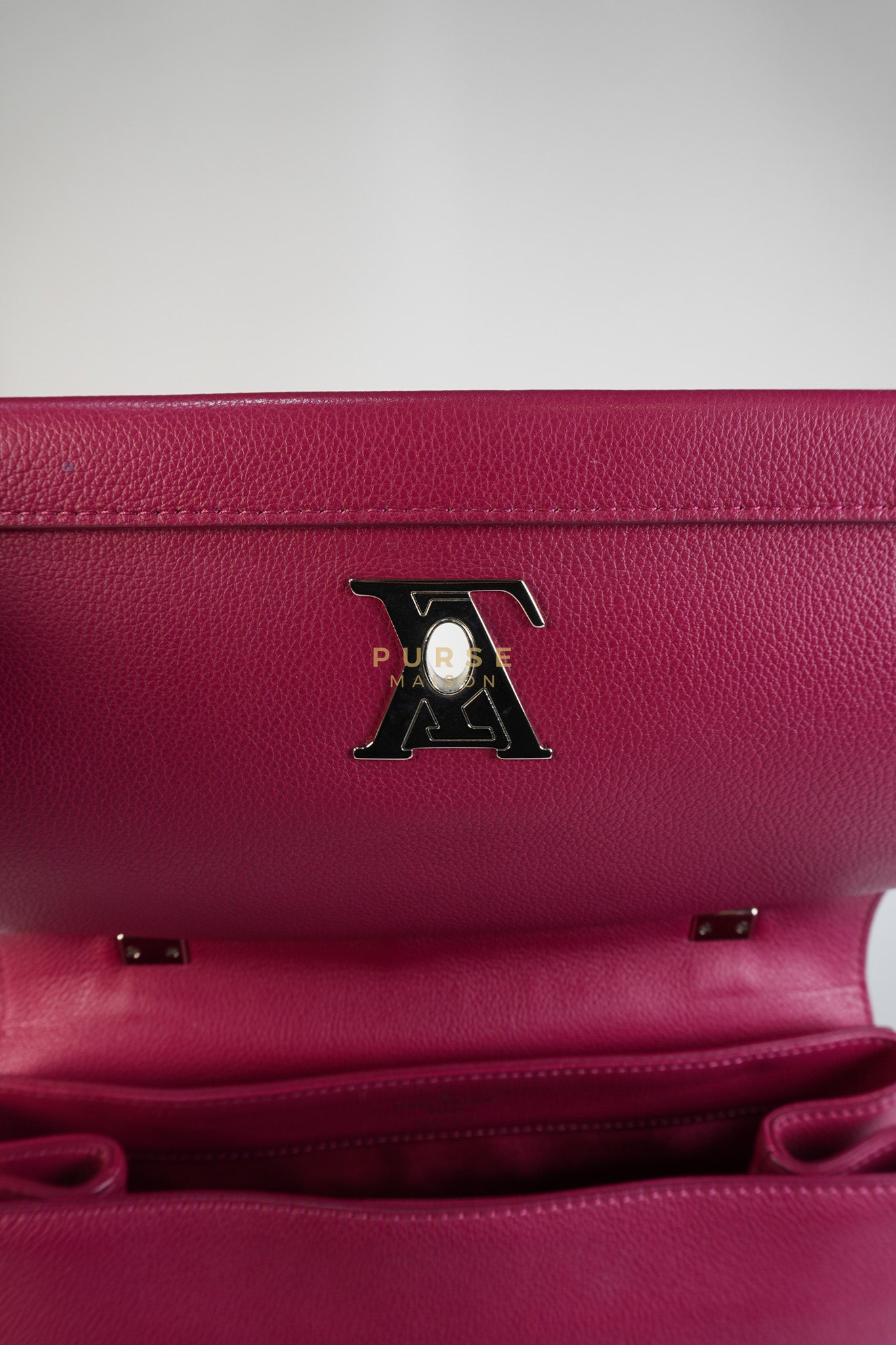 Lock Me II Top Handle Bag in Fuchsia Pink Calfskin Leather & Silver Hardware (Date Code: FL2165) | Purse Maison Luxury Bags Shop