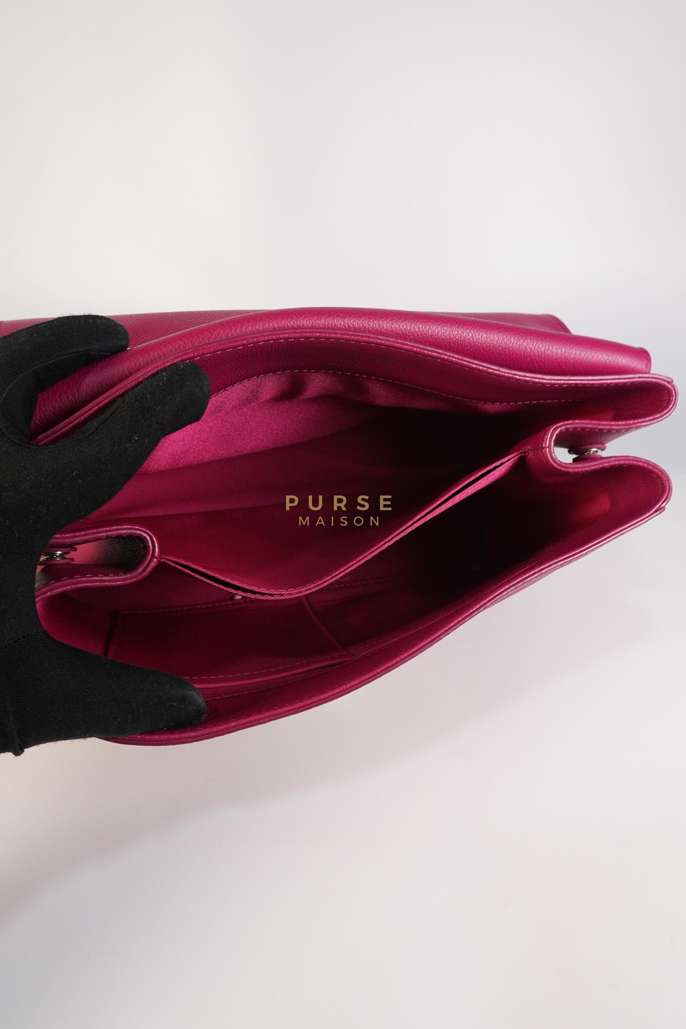 Lock Me II Top Handle Bag in Fuchsia Pink Calfskin Leather & Silver Hardware (Date Code: FL2165) | Purse Maison Luxury Bags Shop