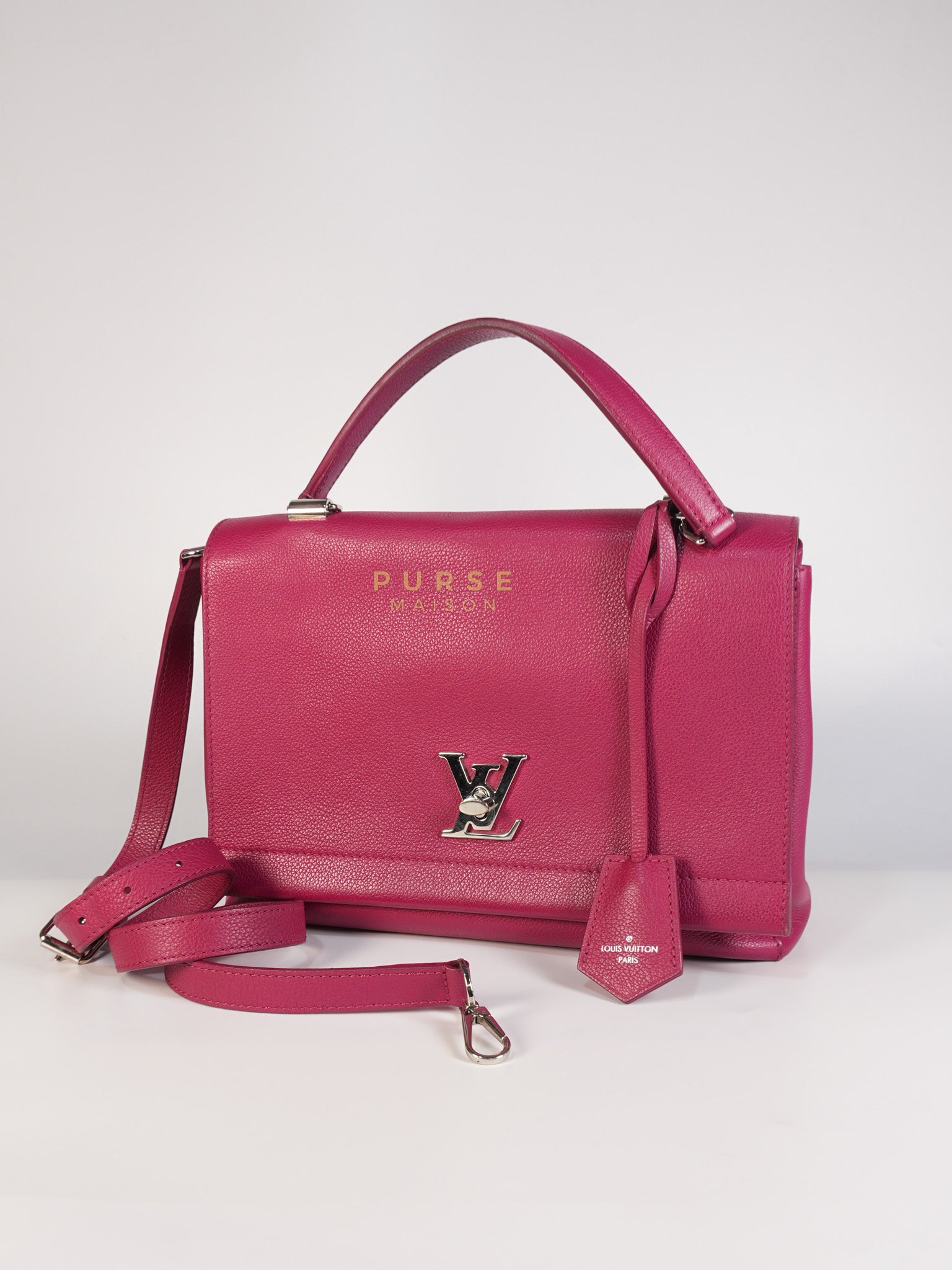 Lock Me II Top Handle Bag in Fuchsia Pink Calfskin Leather & Silver Hardware (Date Code: FL2165) | Purse Maison Luxury Bags Shop