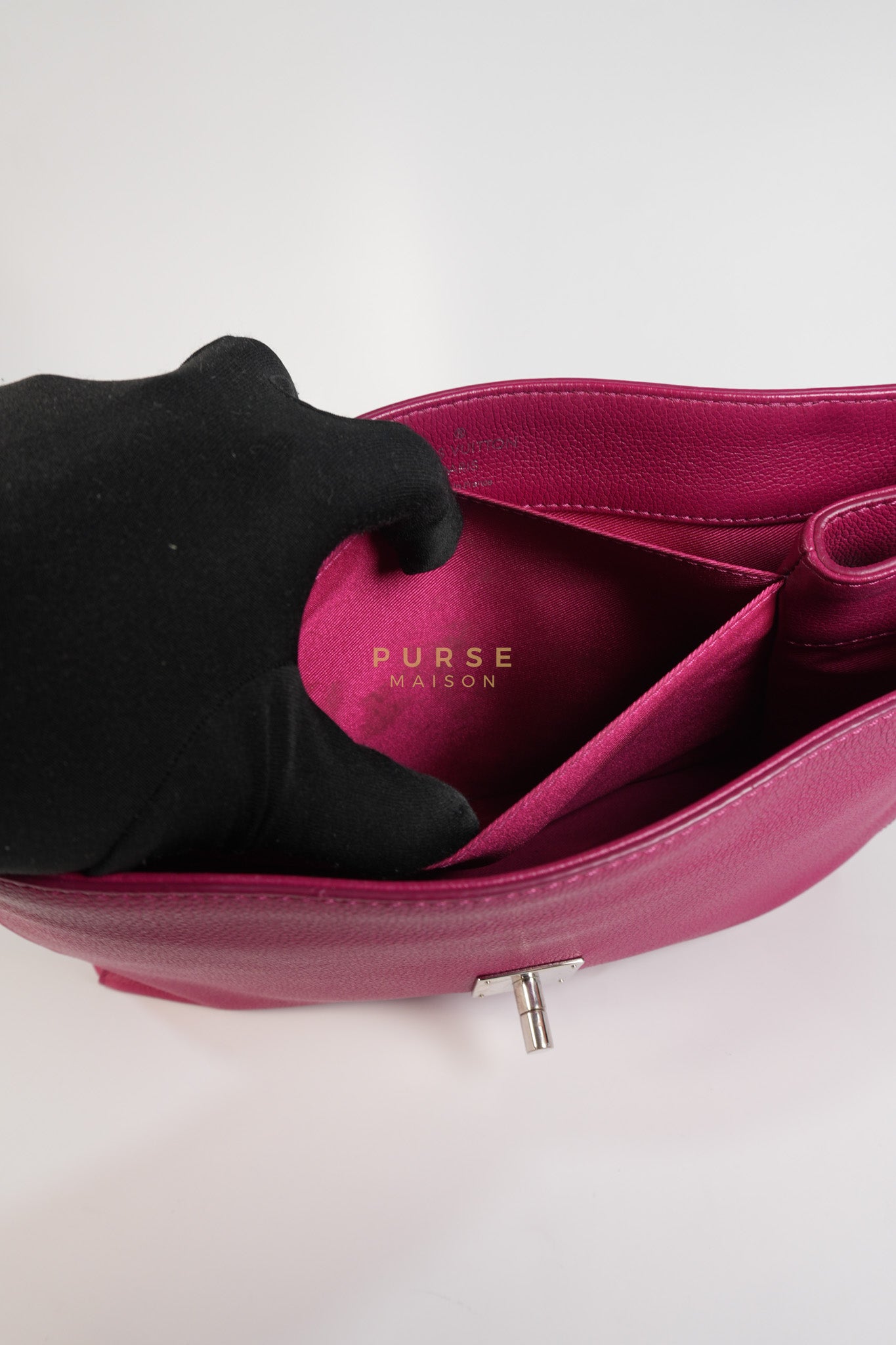 Lock Me II Top Handle Bag in Fuchsia Pink Calfskin Leather & Silver Hardware (Date Code: FL2165) | Purse Maison Luxury Bags Shop
