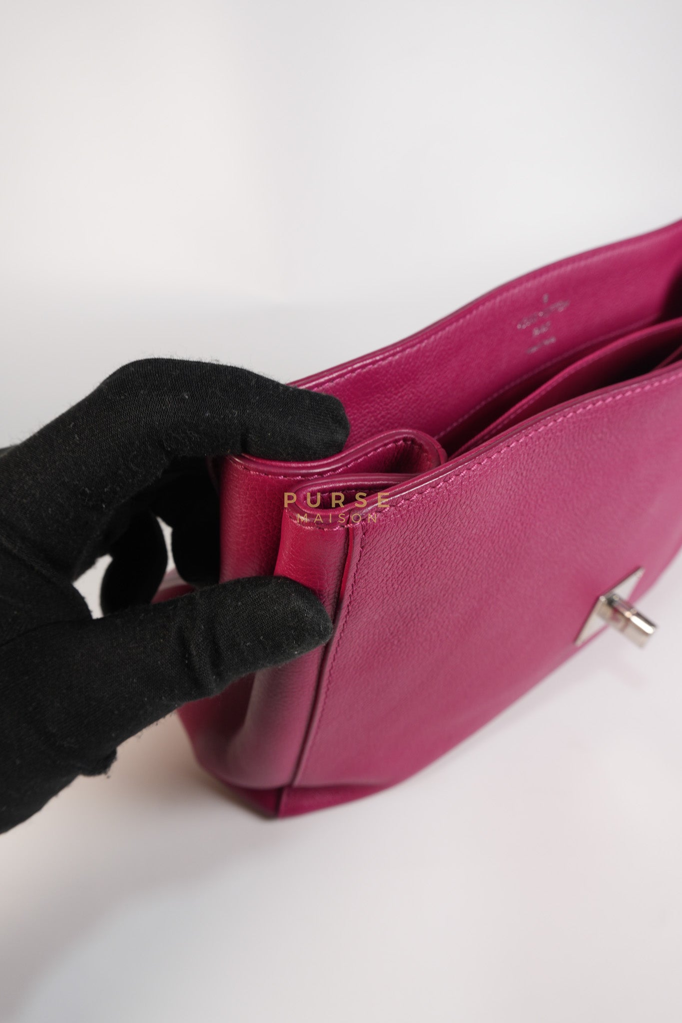 Lock Me II Top Handle Bag in Fuchsia Pink Calfskin Leather & Silver Hardware (Date Code: FL2165) | Purse Maison Luxury Bags Shop