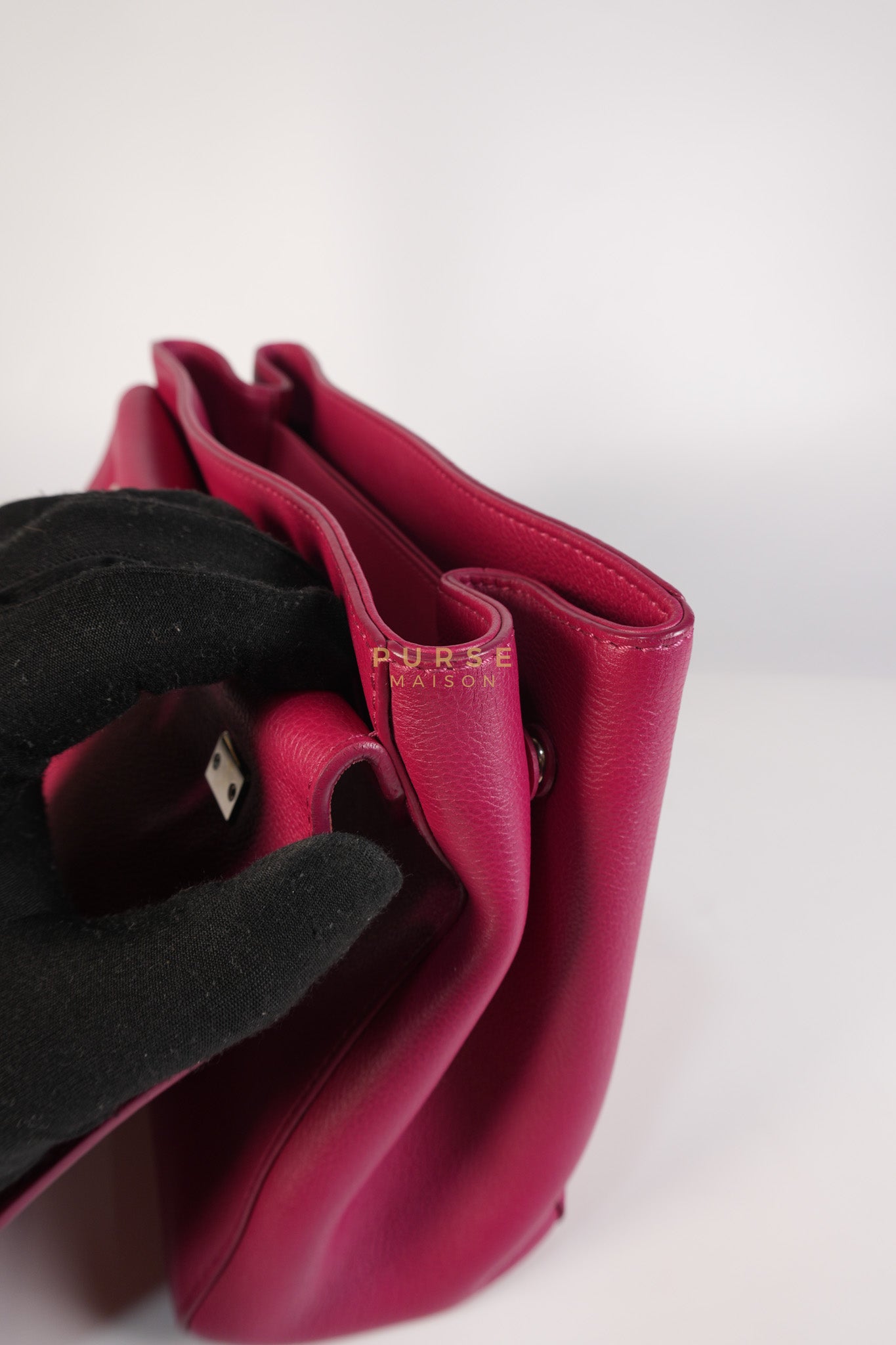 Lock Me II Top Handle Bag in Fuchsia Pink Calfskin Leather & Silver Hardware (Date Code: FL2165) | Purse Maison Luxury Bags Shop