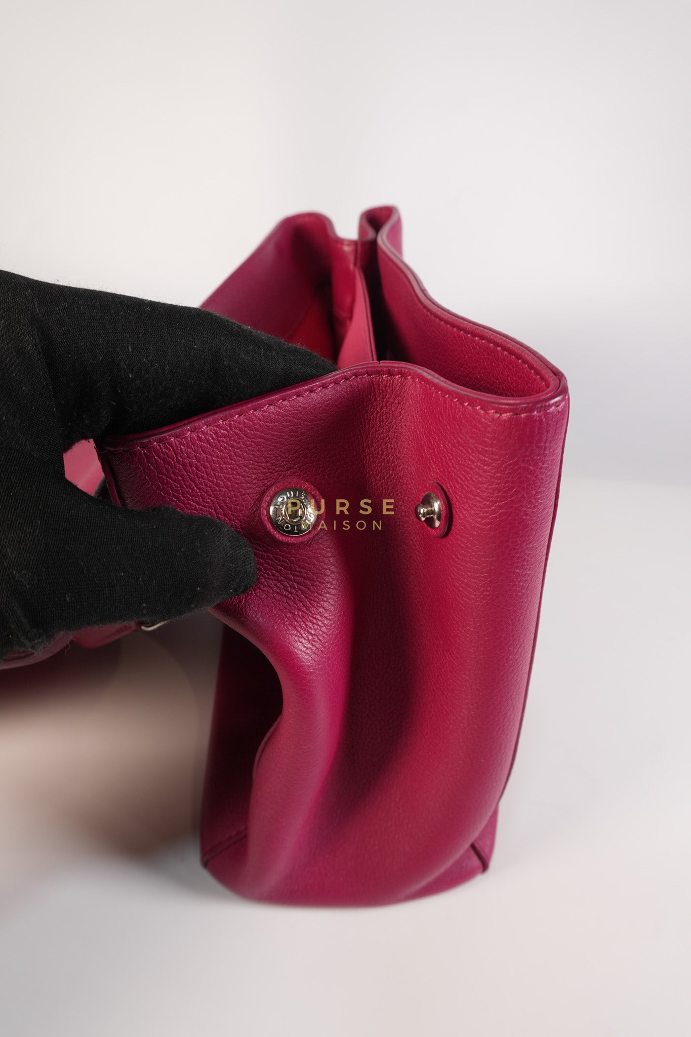 Lock Me II Top Handle Bag in Fuchsia Pink Calfskin Leather & Silver Hardware (Date Code: FL2165) | Purse Maison Luxury Bags Shop