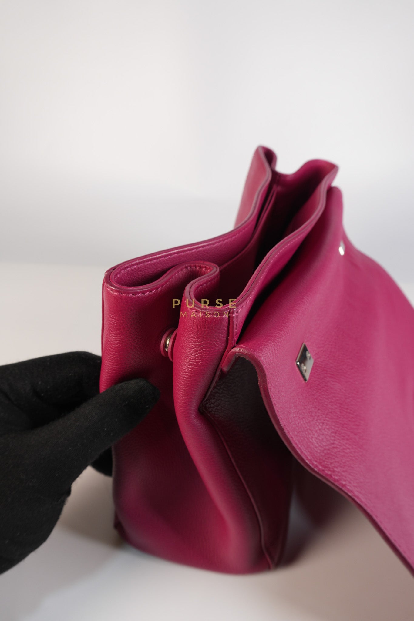 Lock Me II Top Handle Bag in Fuchsia Pink Calfskin Leather & Silver Hardware (Date Code: FL2165) | Purse Maison Luxury Bags Shop